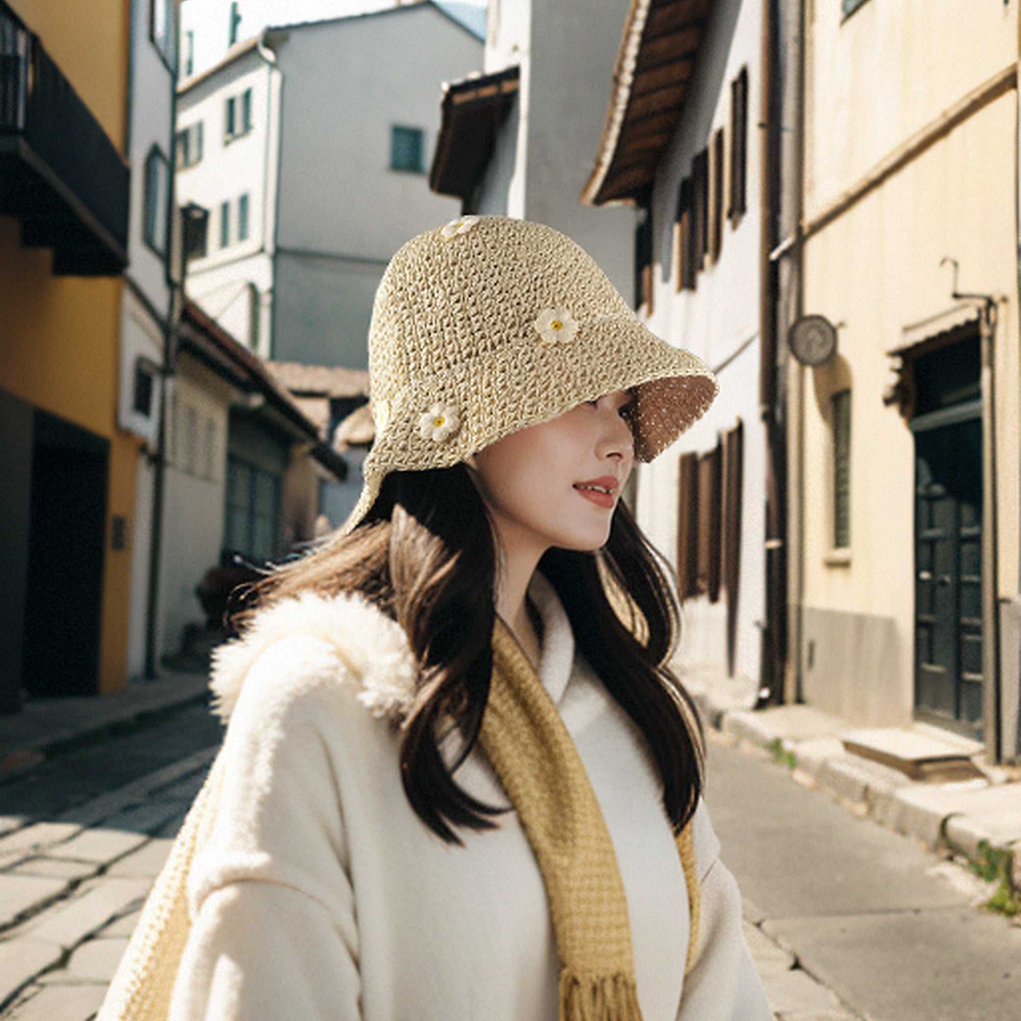 Anna-Kaci Women's Bucket Hats Flower Crochet Pattern Papyrus Fisherman Cap