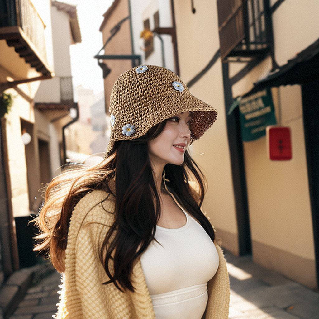 Anna-Kaci Women's Bucket Hats Flower Crochet Pattern Papyrus Fisherman Cap