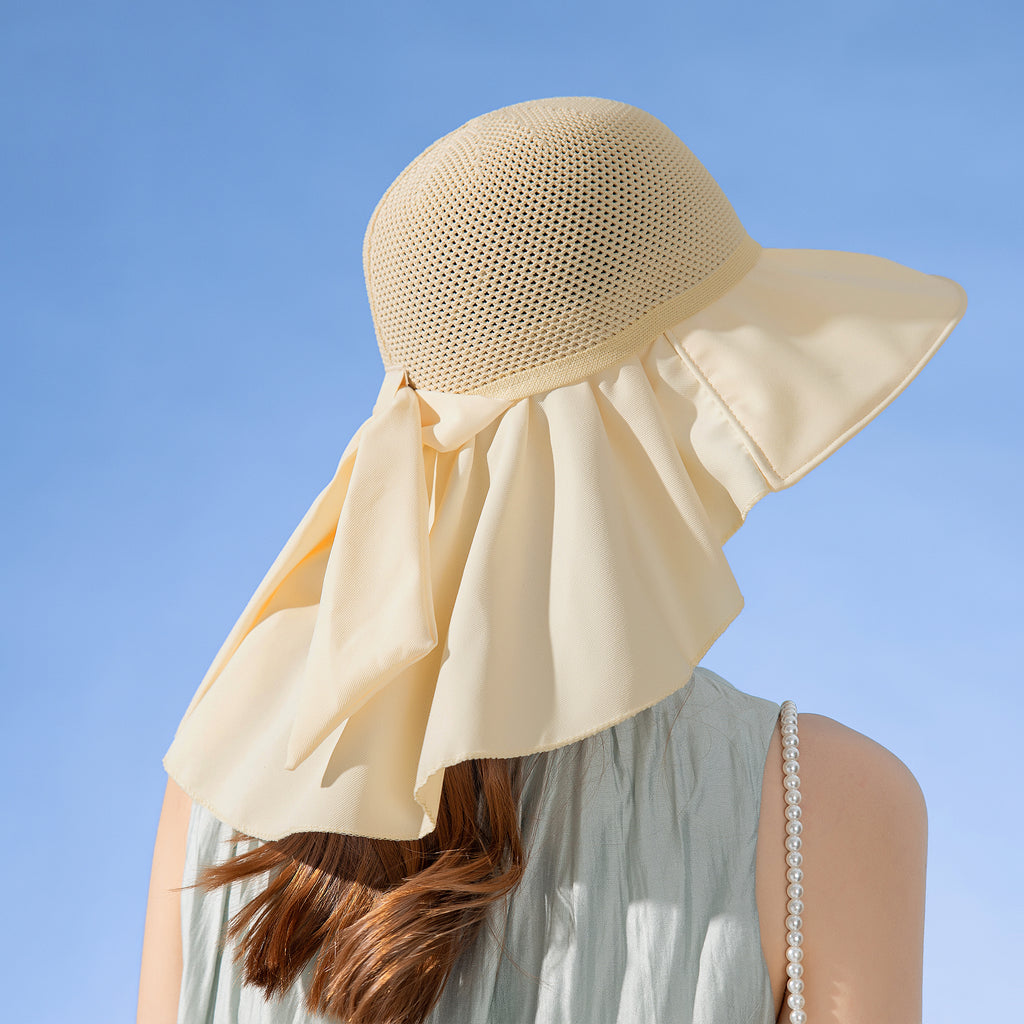 Anna-Kaci Womens Mesh Panel Wide Brim Sun Hat with Back Flap UV Protection and Tie Detail for Outdoor Activities