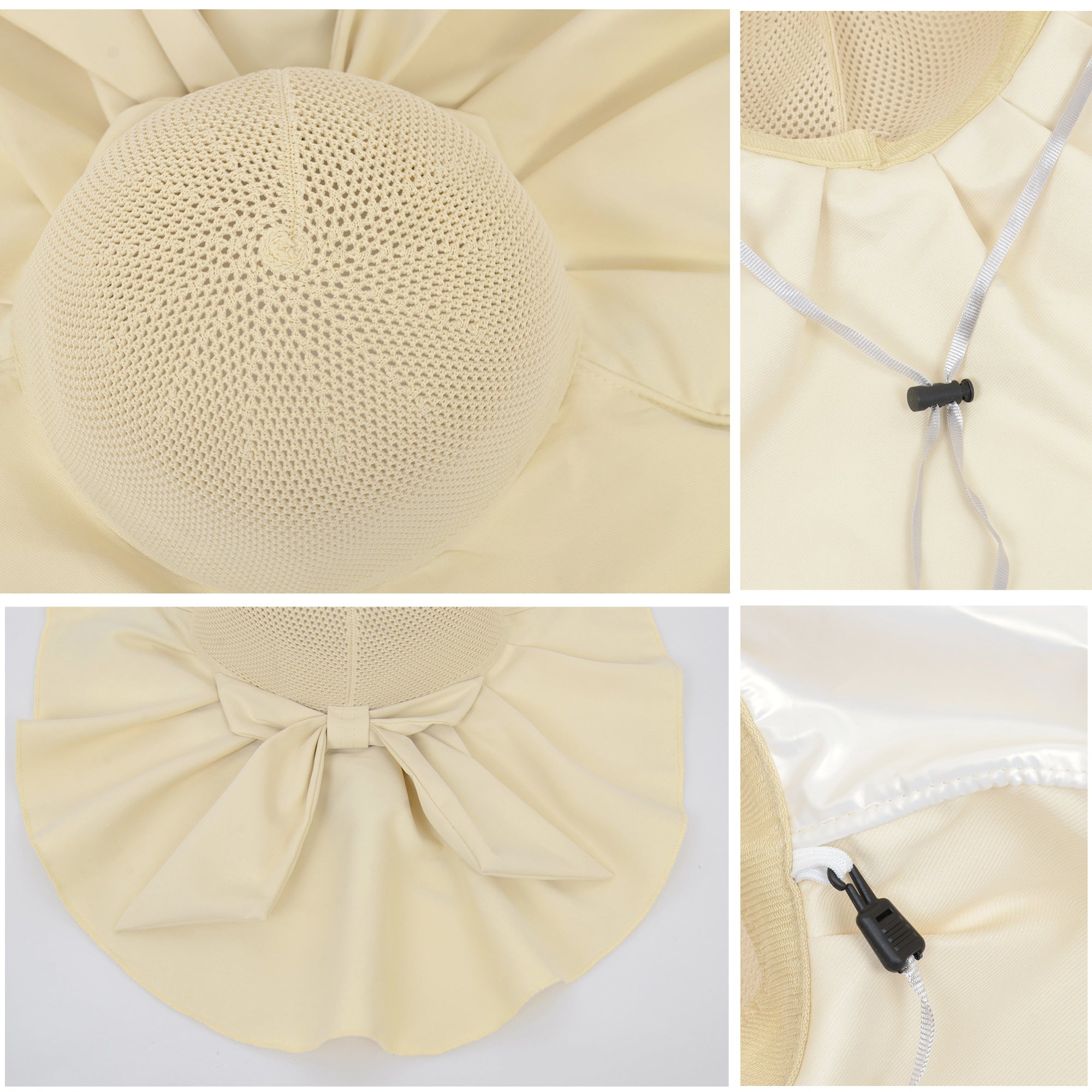 Anna-Kaci Womens Mesh Panel Wide Brim Sun Hat with Back Flap UV Protection and Tie Detail for Outdoor Activities