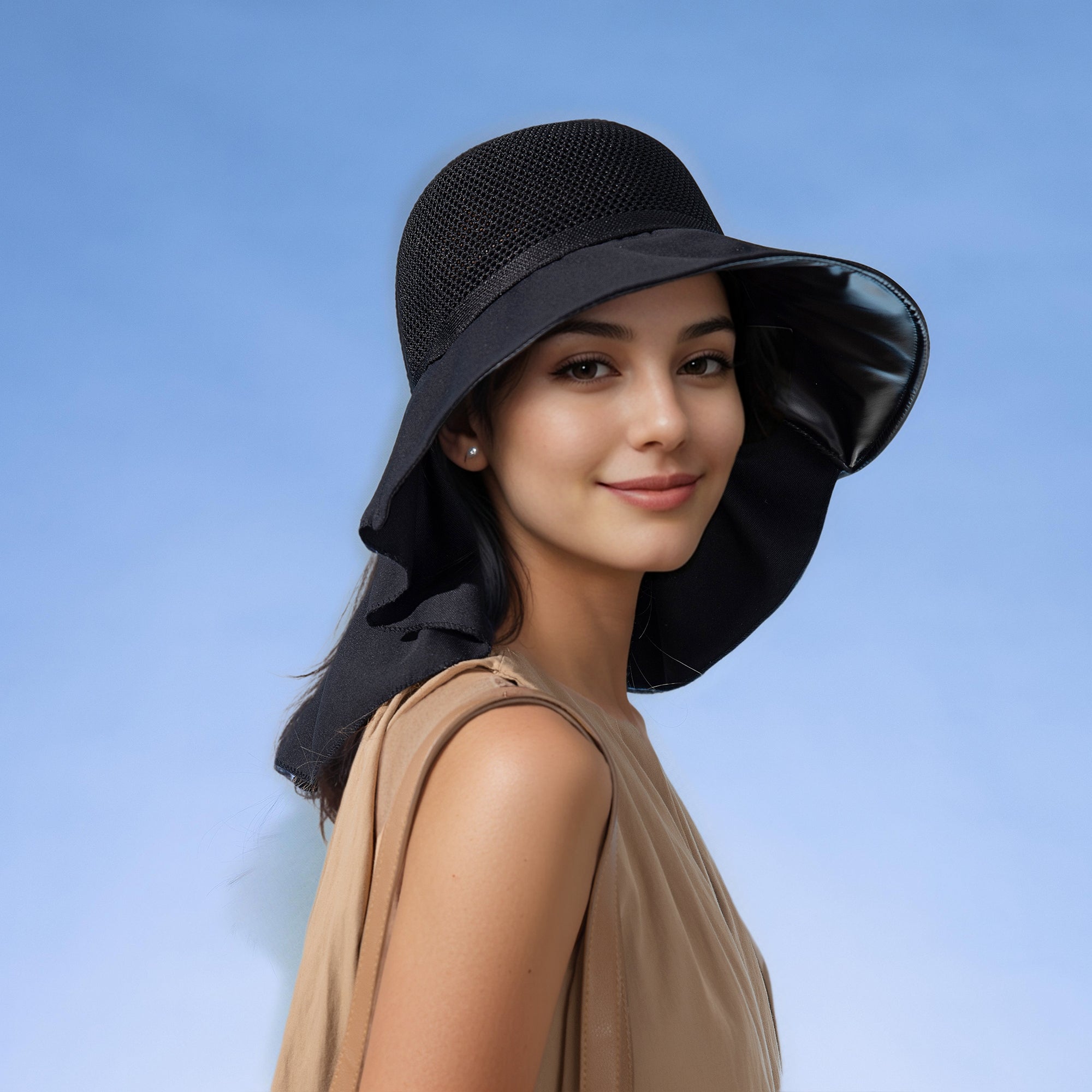 Anna-Kaci Womens Mesh Panel Wide Brim Sun Hat with Back Flap UV Protection and Tie Detail for Outdoor Activities
