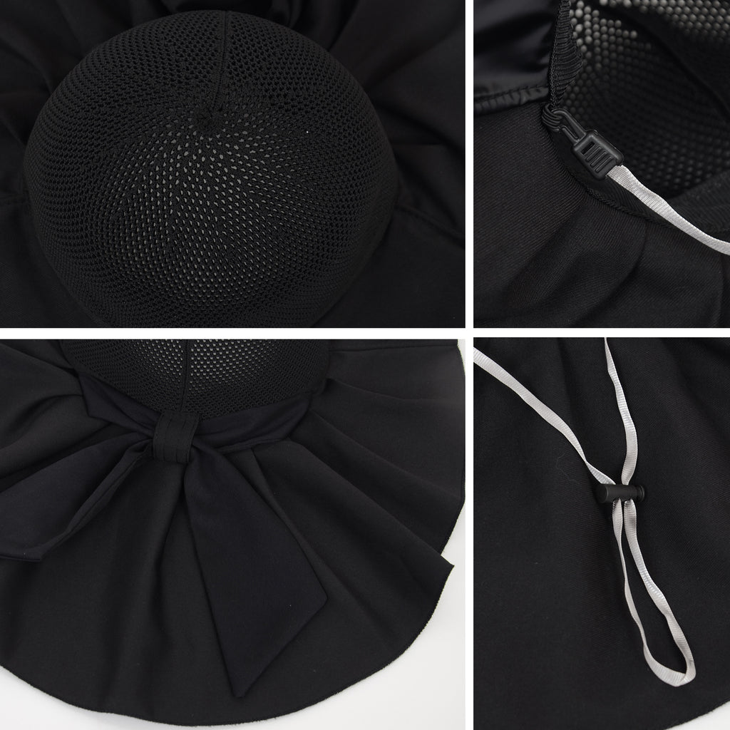 Anna-Kaci Womens Mesh Panel Wide Brim Sun Hat with Back Flap UV Protection and Tie Detail for Outdoor Activities