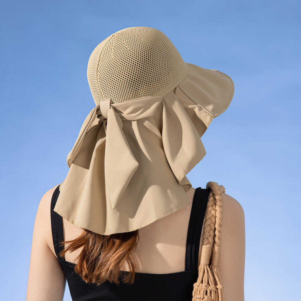 Anna-Kaci Womens Mesh Panel Wide Brim Sun Hat with Back Flap UV Protection and Tie Detail for Outdoor Activities