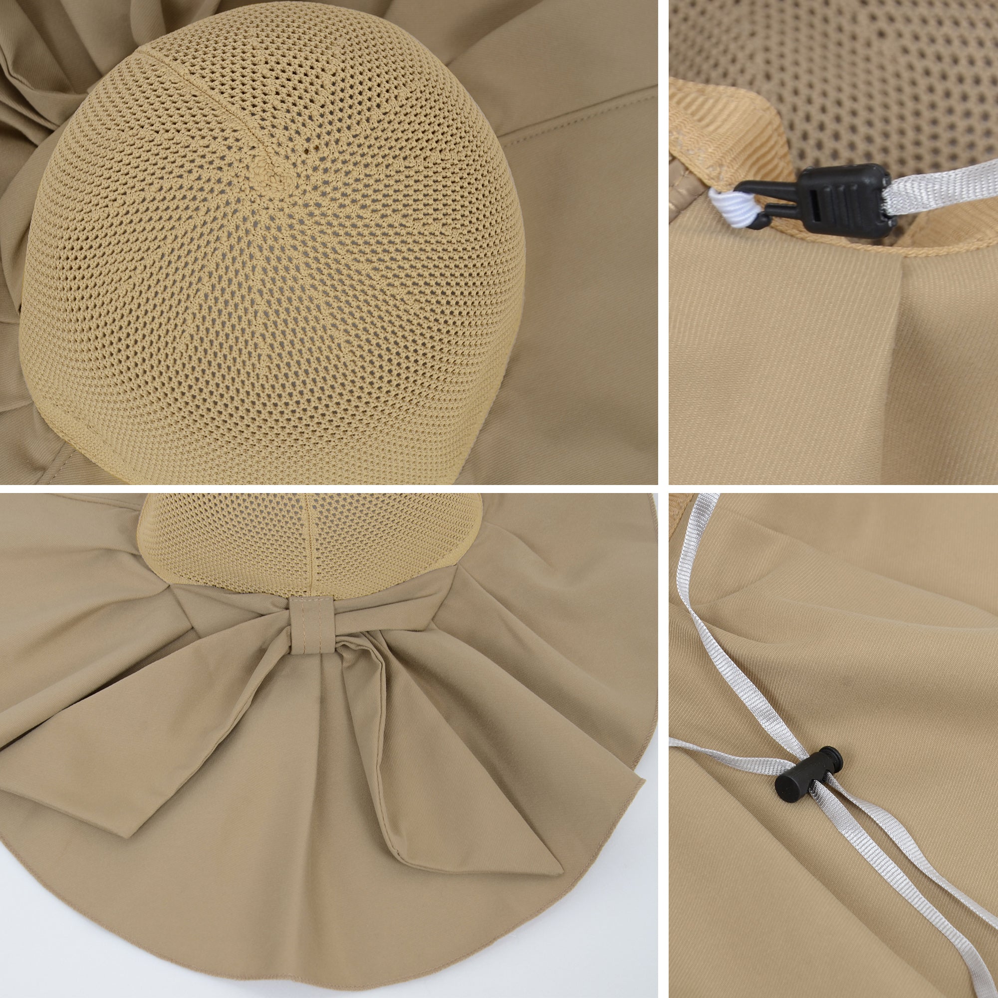 Anna-Kaci Womens Mesh Panel Wide Brim Sun Hat with Back Flap UV Protection and Tie Detail for Outdoor Activities