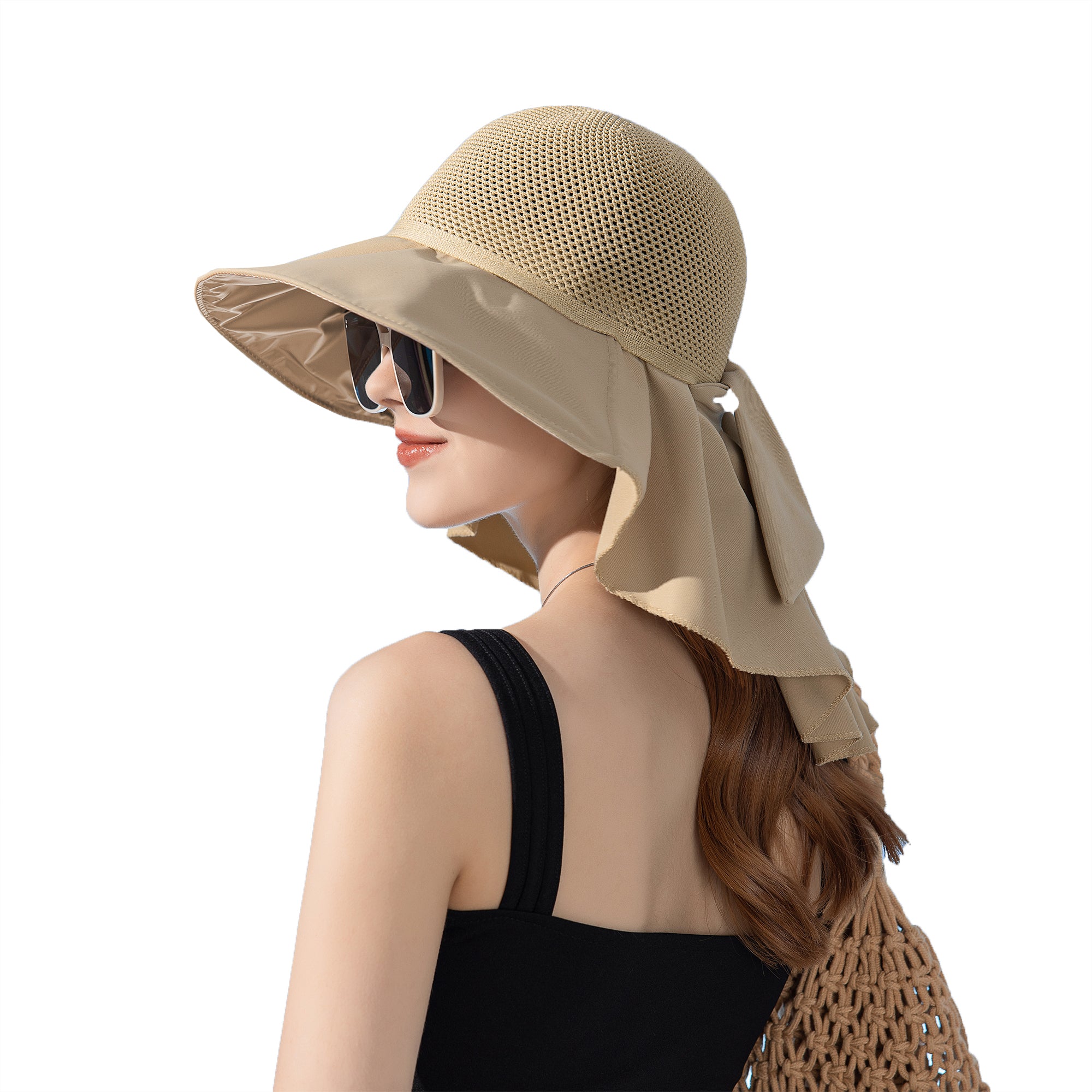 Anna-Kaci Womens Mesh Panel Wide Brim Sun Hat with Back Flap UV Protection and Tie Detail for Outdoor Activities