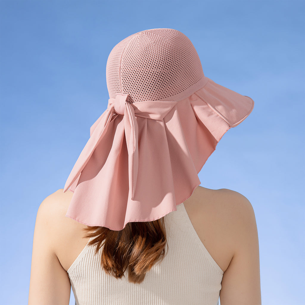 Anna-Kaci Womens Mesh Panel Wide Brim Sun Hat with Back Flap UV Protection and Tie Detail for Outdoor Activities