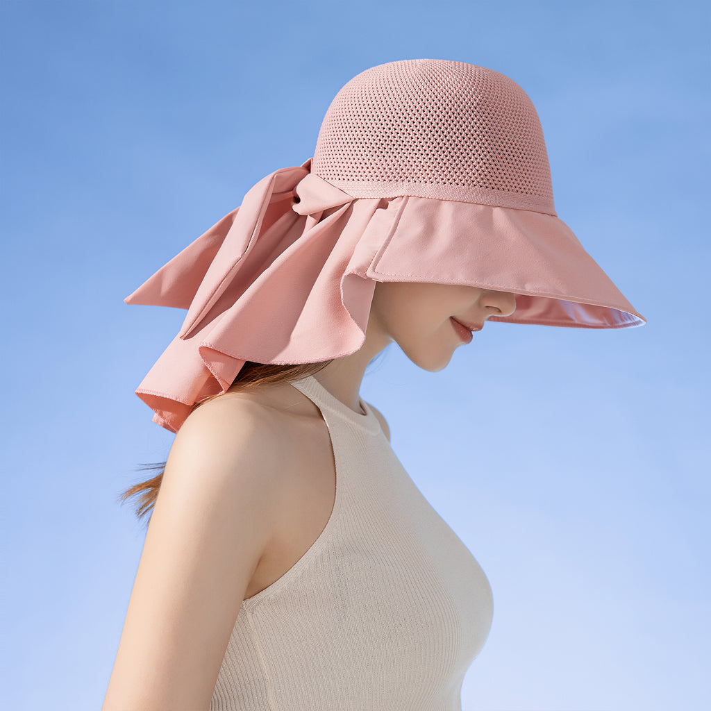 Anna-Kaci Womens Mesh Panel Wide Brim Sun Hat with Back Flap UV Protection and Tie Detail for Outdoor Activities