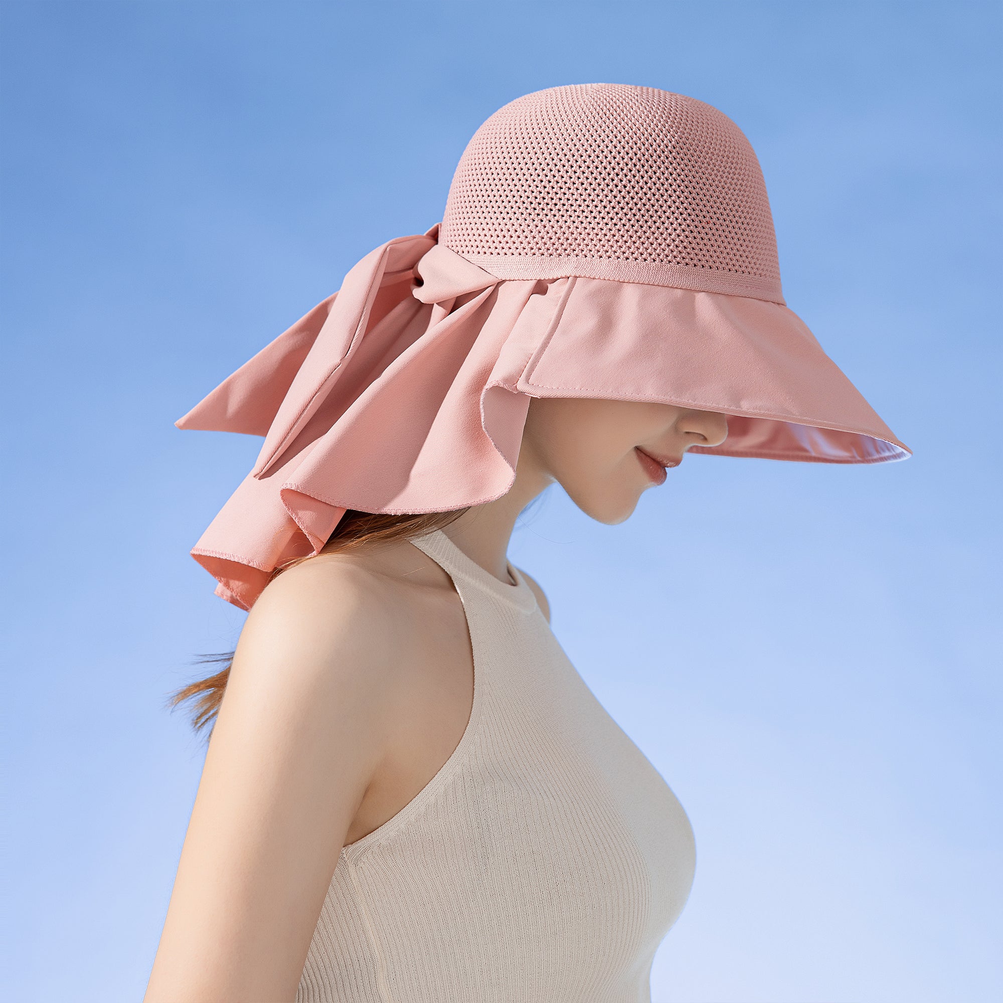Anna-Kaci Womens Mesh Panel Wide Brim Sun Hat with Back Flap UV Protection and Tie Detail for Outdoor Activities
