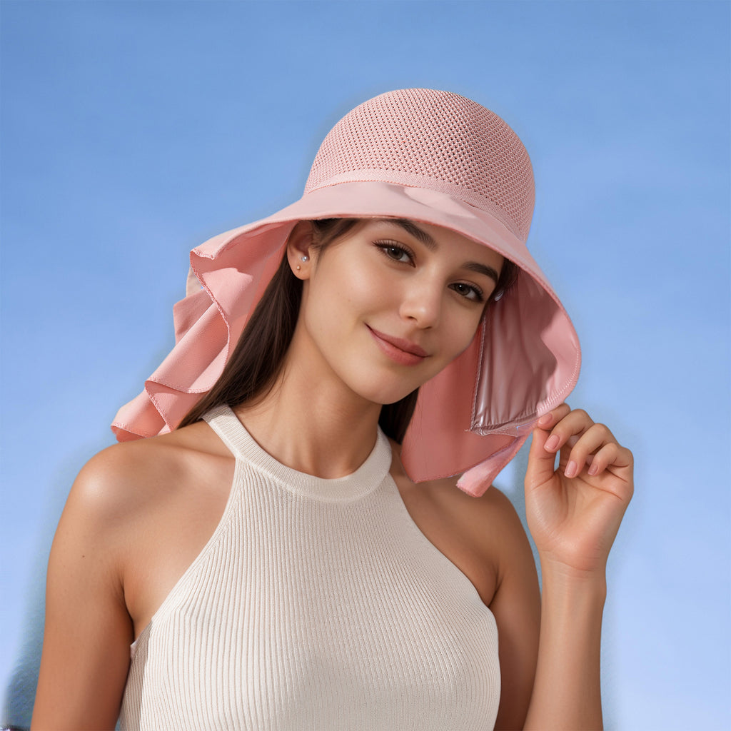 Anna-Kaci Womens Mesh Panel Wide Brim Sun Hat with Back Flap UV Protection and Tie Detail for Outdoor Activities
