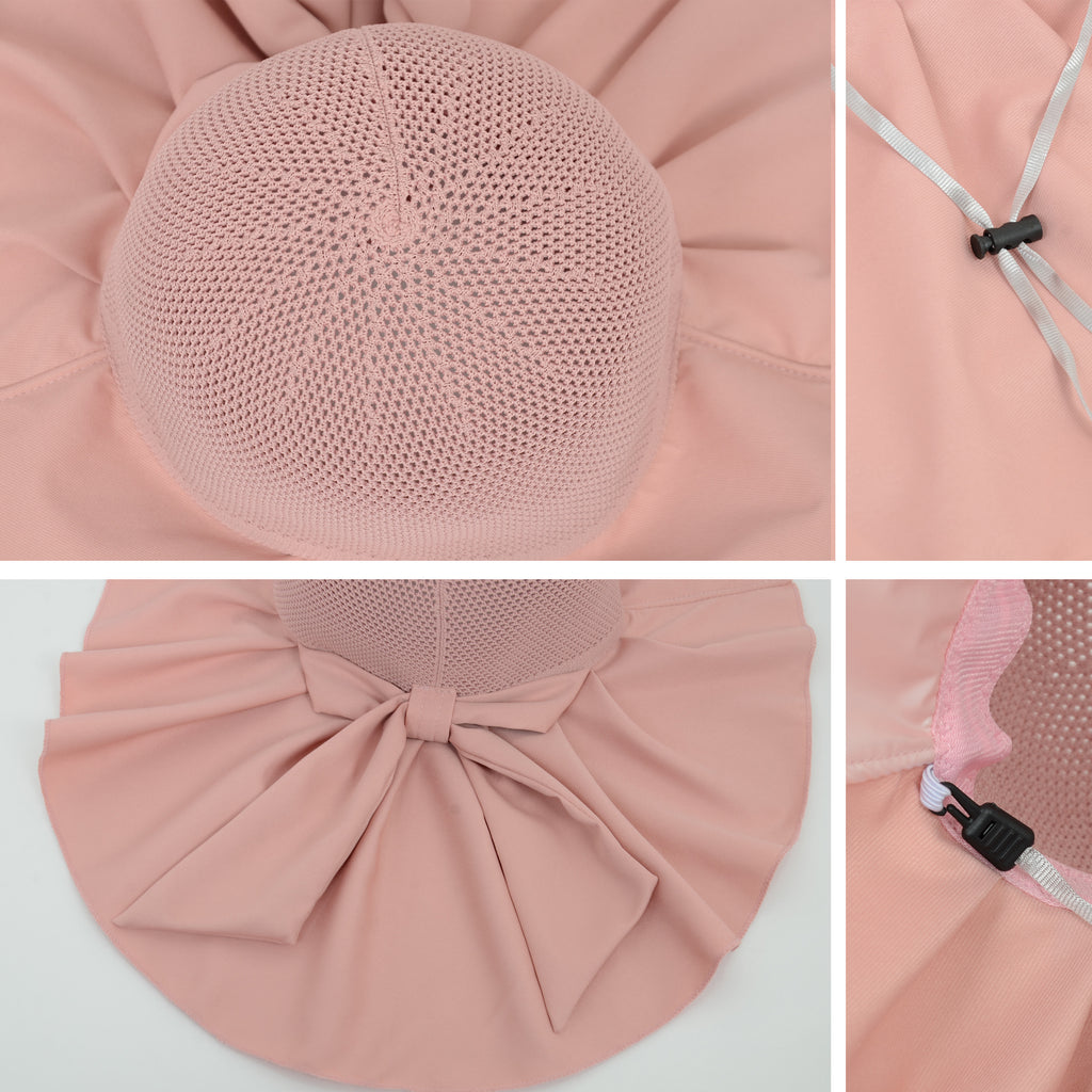 Anna-Kaci Womens Mesh Panel Wide Brim Sun Hat with Back Flap UV Protection and Tie Detail for Outdoor Activities