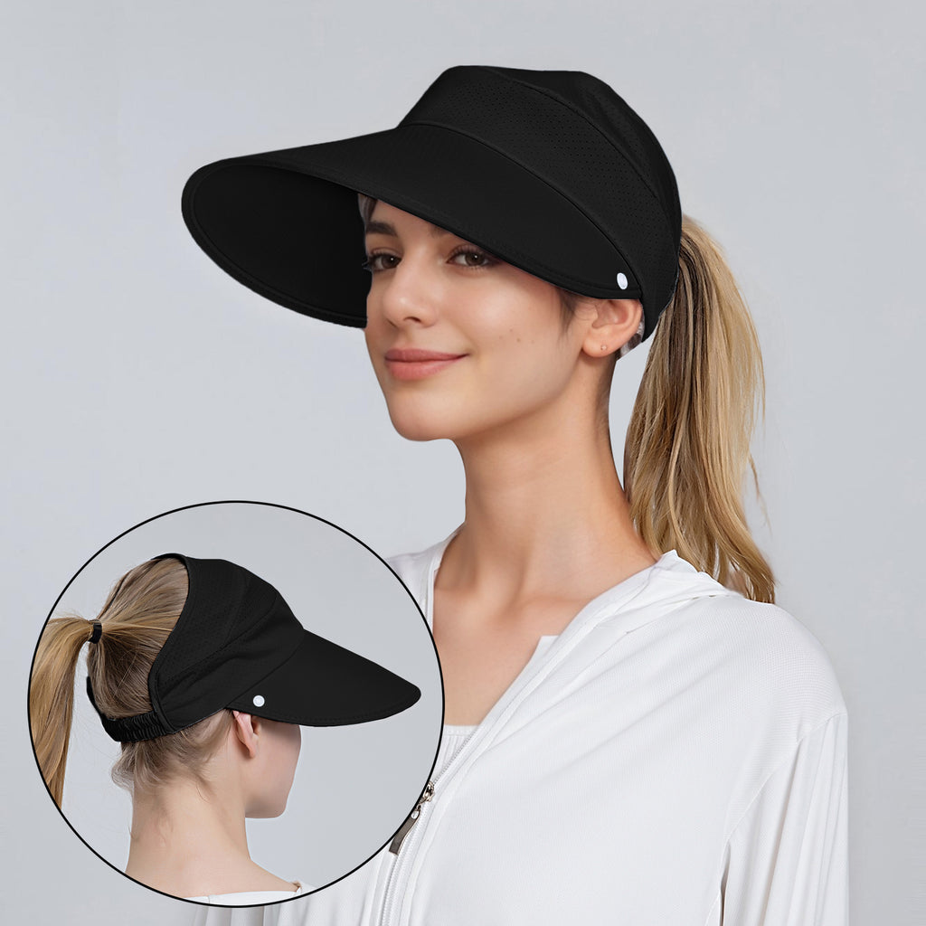 Anna-Kaci Womens Detachable Face Cover Sun Visor Cap UV Protection Mesh Panel Design with Extra Wide Brim