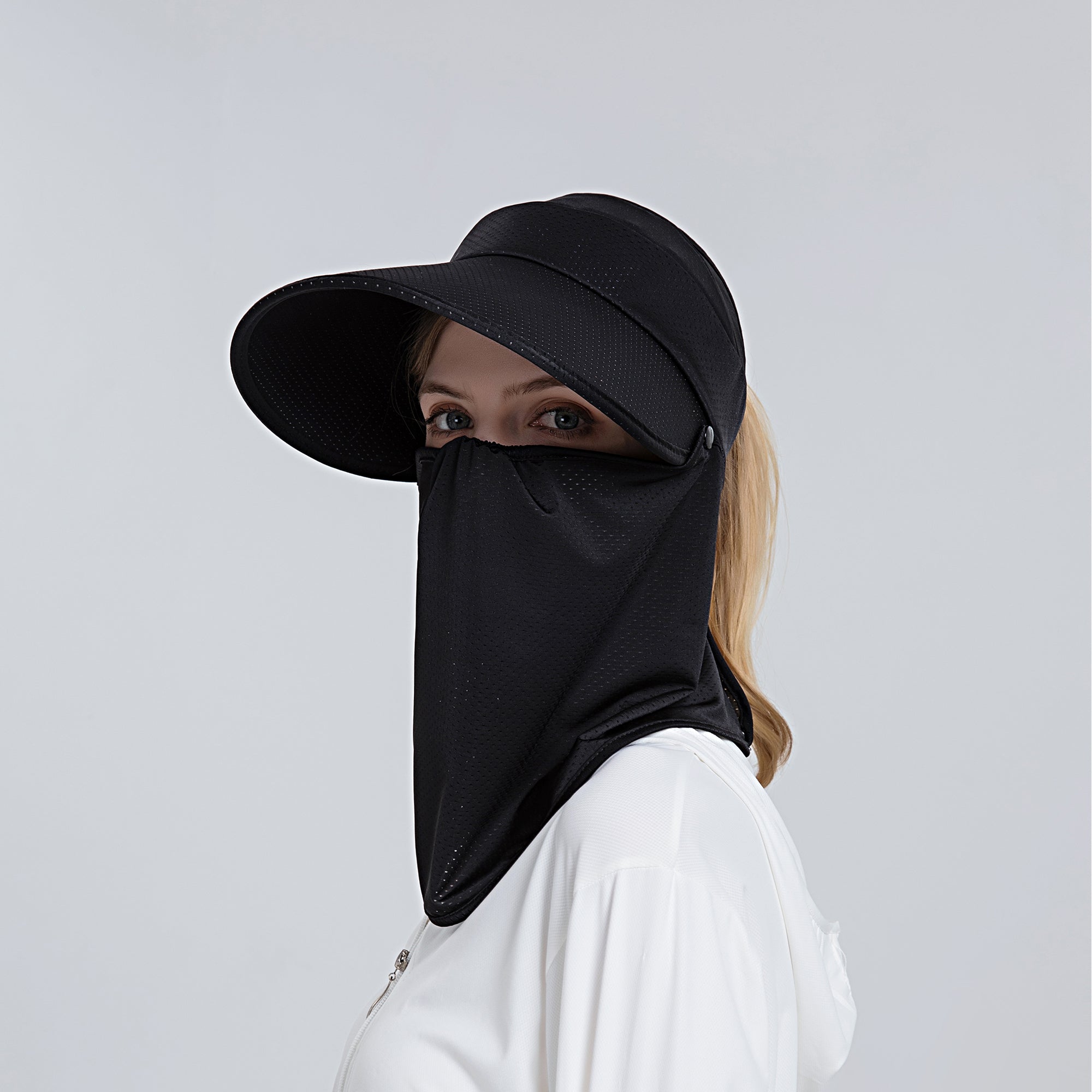 Anna-Kaci Womens Detachable Face Cover Sun Visor Cap UV Protection Mesh Panel Design with Extra Wide Brim