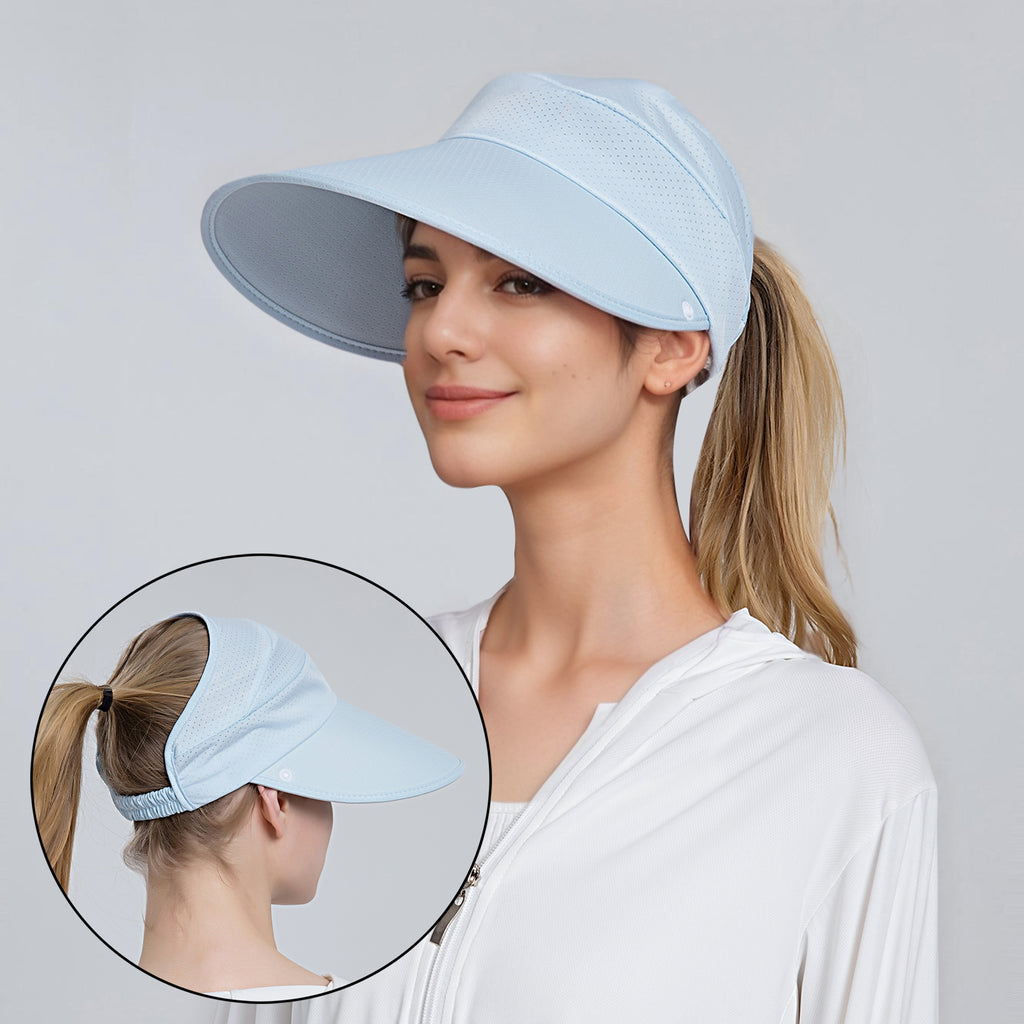 Anna-Kaci Womens Detachable Face Cover Sun Visor Cap UV Protection Mesh Panel Design with Extra Wide Brim