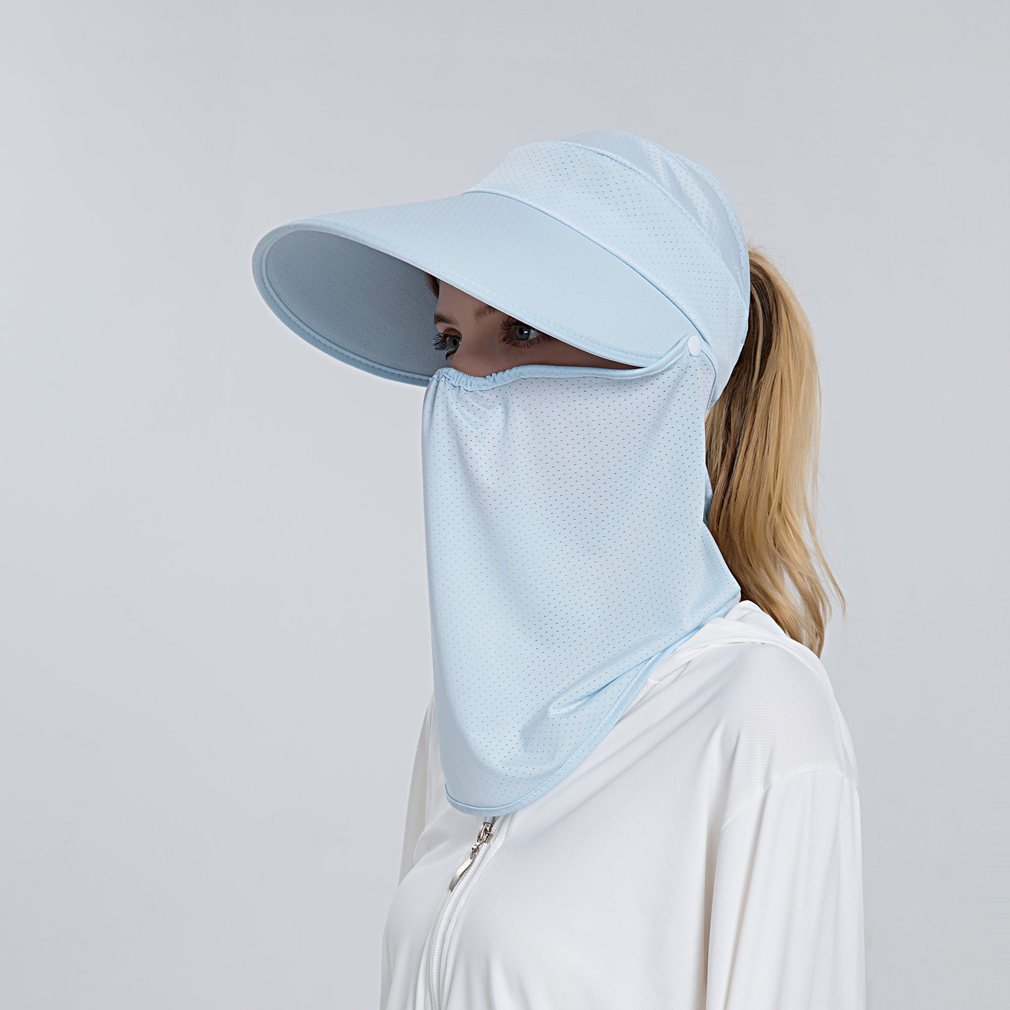 Anna-Kaci Womens Detachable Face Cover Sun Visor Cap UV Protection Mesh Panel Design with Extra Wide Brim