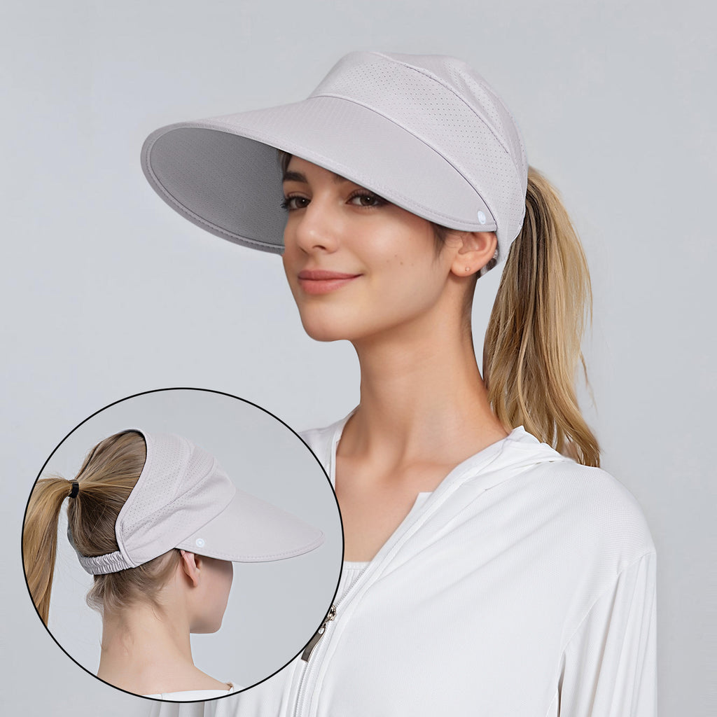 Anna-Kaci Womens Detachable Face Cover Sun Visor Cap UV Protection Mesh Panel Design with Extra Wide Brim