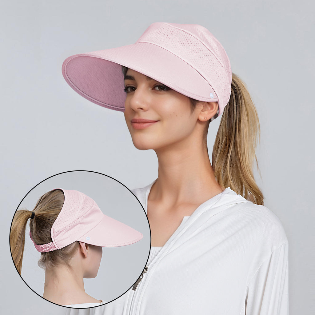 Anna-Kaci Womens Detachable Face Cover Sun Visor Cap UV Protection Mesh Panel Design with Extra Wide Brim