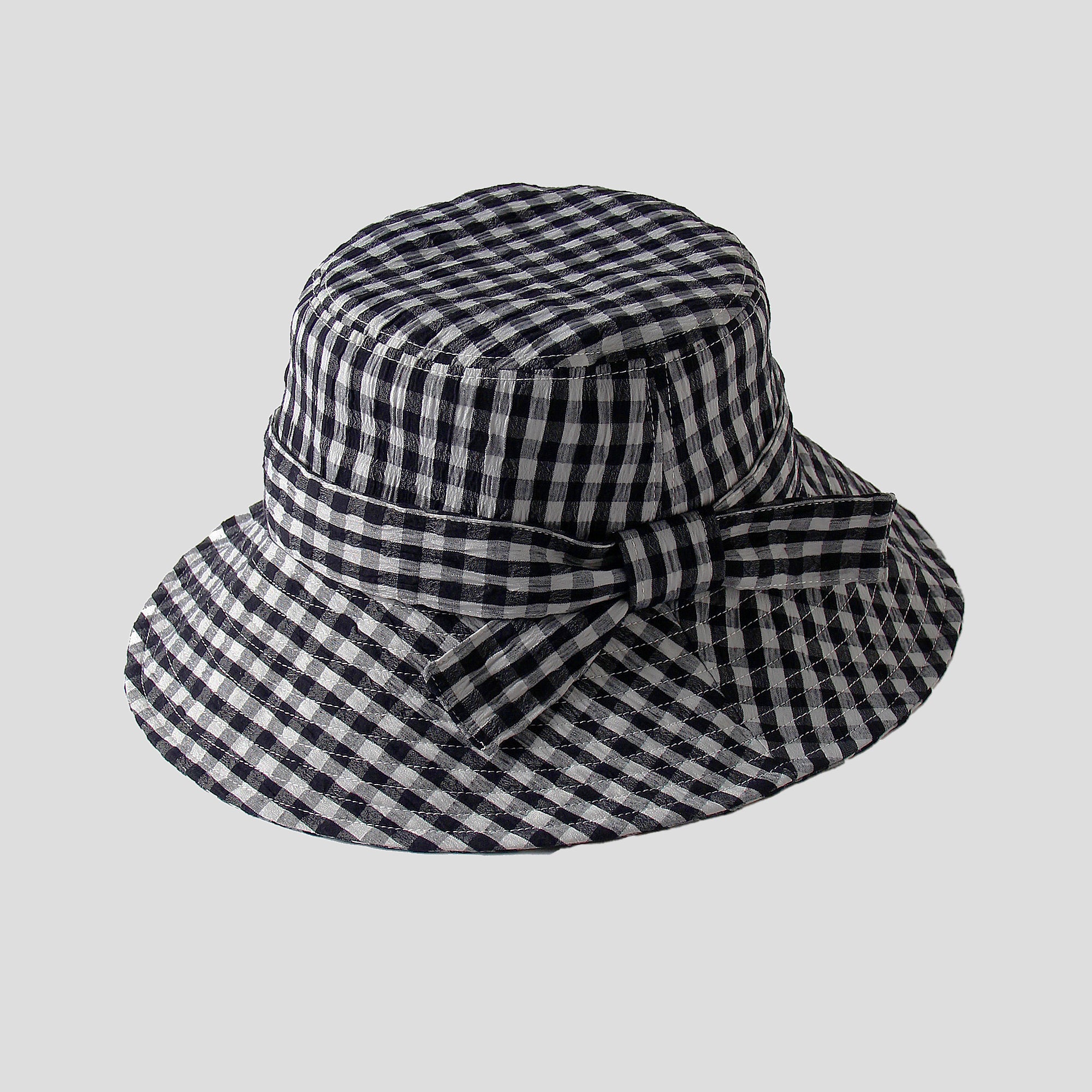 Anna-Kaci Women's Gingham Wide - Brim Sun Hat with Bow Chin Strap