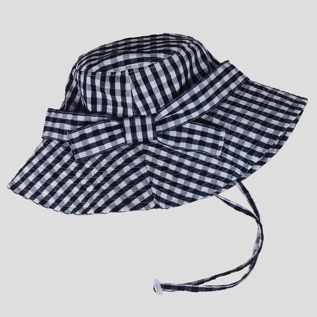 Anna-Kaci Women's Gingham Wide - Brim Sun Hat with Bow Chin Strap