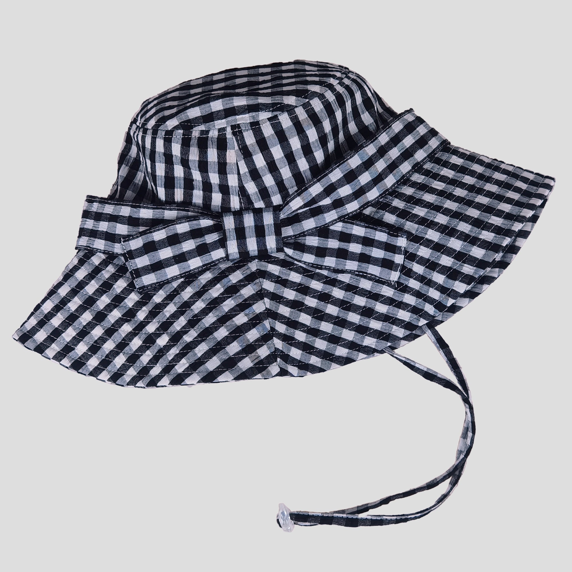 Anna-Kaci Women's Gingham Wide - Brim Sun Hat with Bow Chin Strap