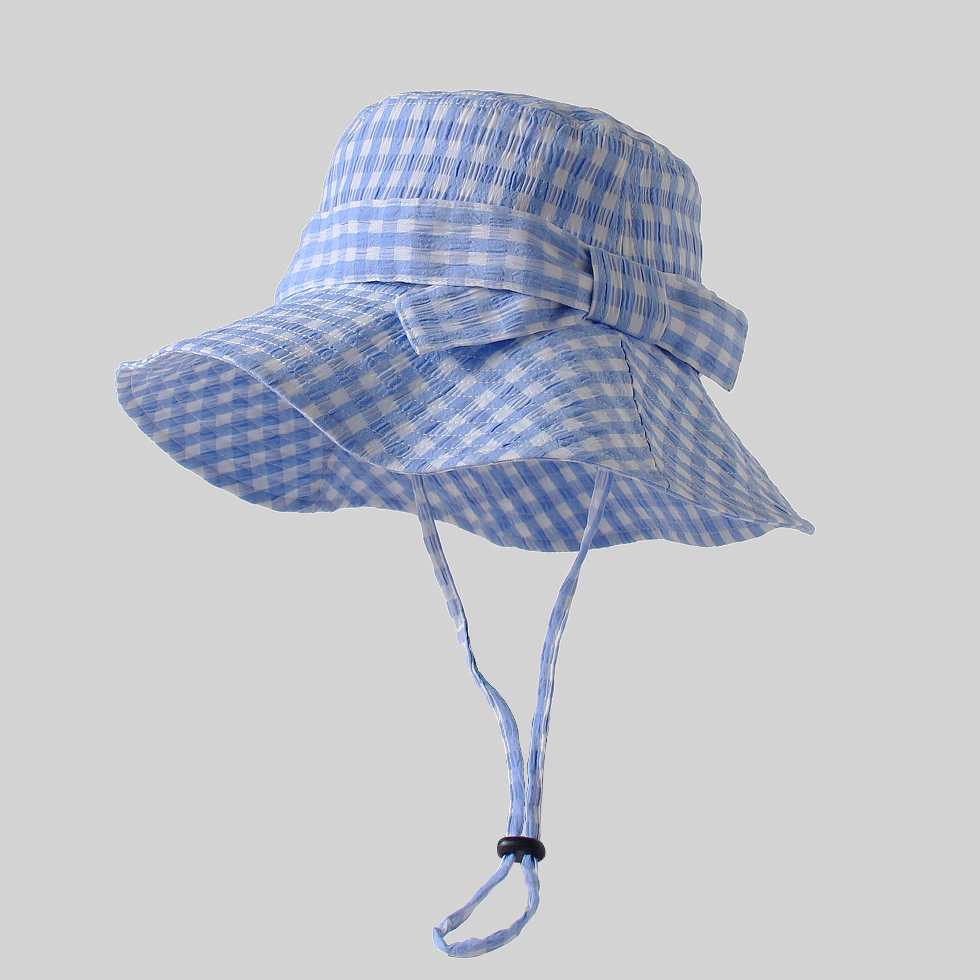 Anna-Kaci Women's Gingham Wide - Brim Sun Hat with Bow Chin Strap