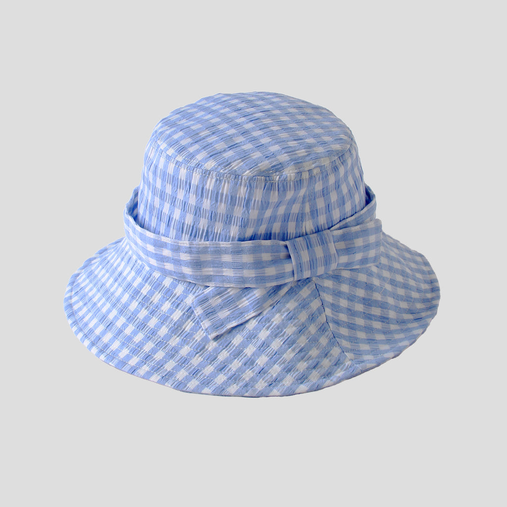 Anna-Kaci Women's Gingham Wide - Brim Sun Hat with Bow Chin Strap