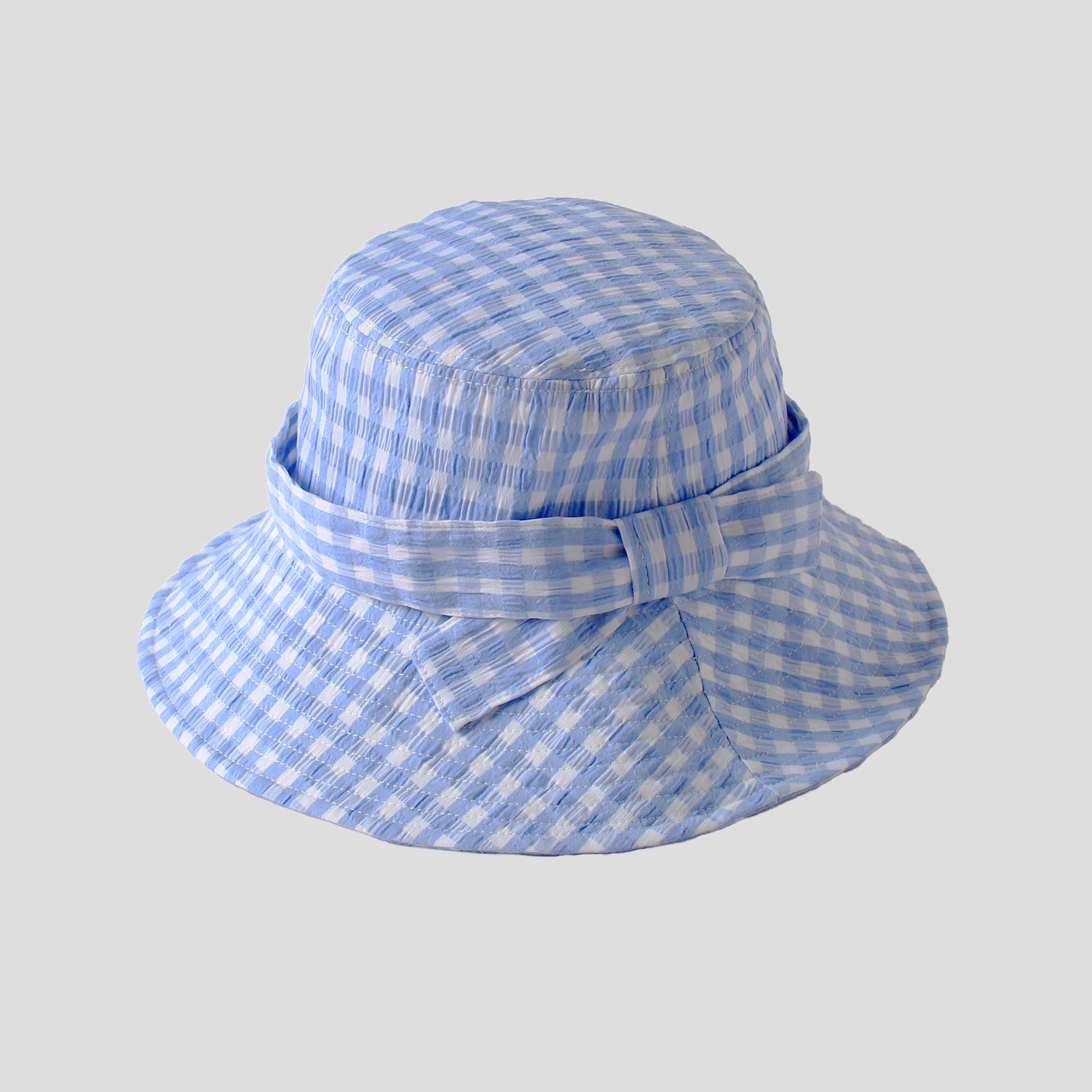 Anna-Kaci Women's Gingham Wide - Brim Sun Hat with Bow Chin Strap