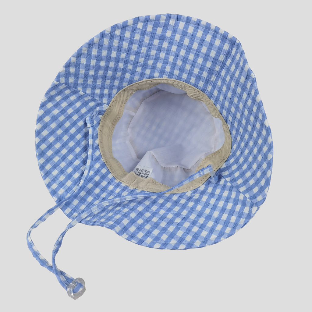Anna-Kaci Women's Gingham Wide - Brim Sun Hat with Bow Chin Strap