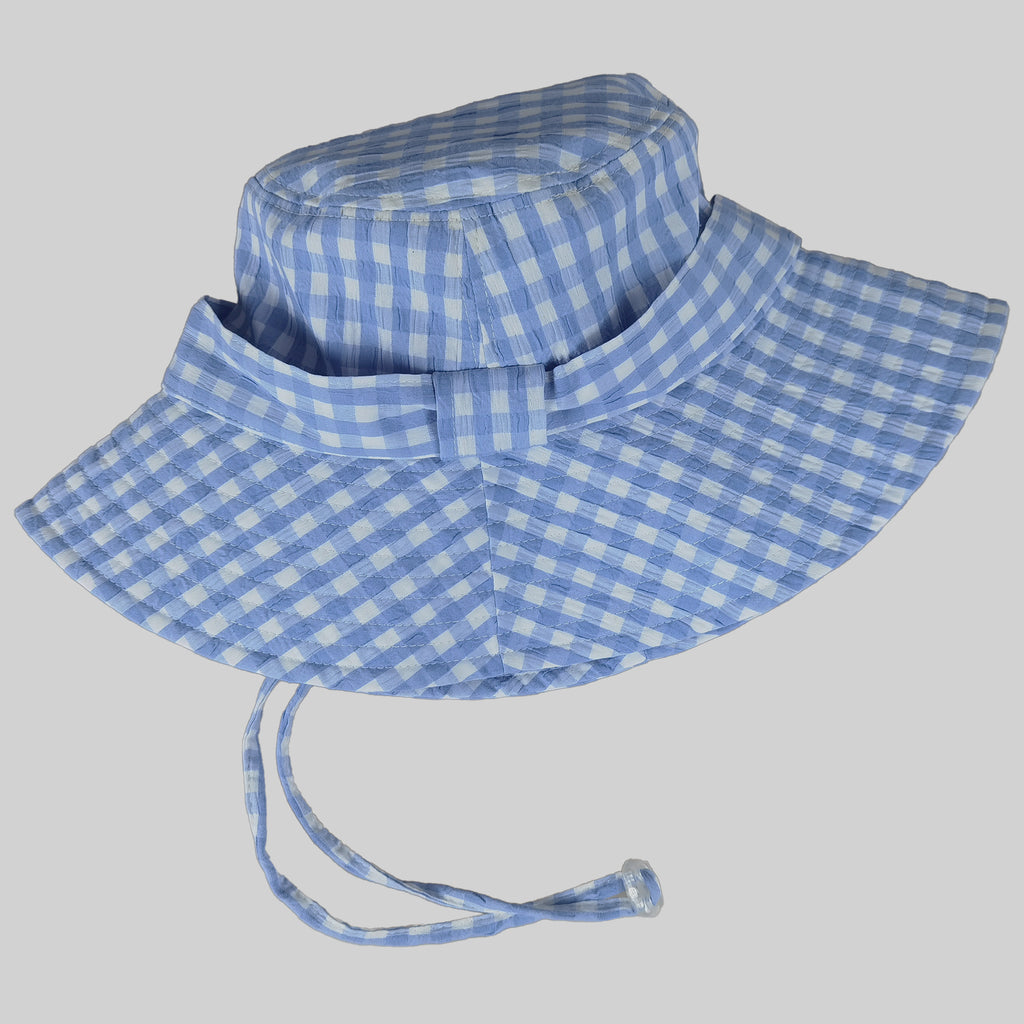 Anna-Kaci Women's Gingham Wide - Brim Sun Hat with Bow Chin Strap