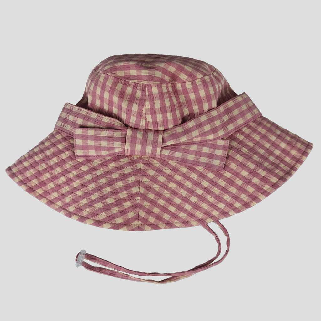 Anna-Kaci Women's Gingham Wide - Brim Sun Hat with Bow Chin Strap
