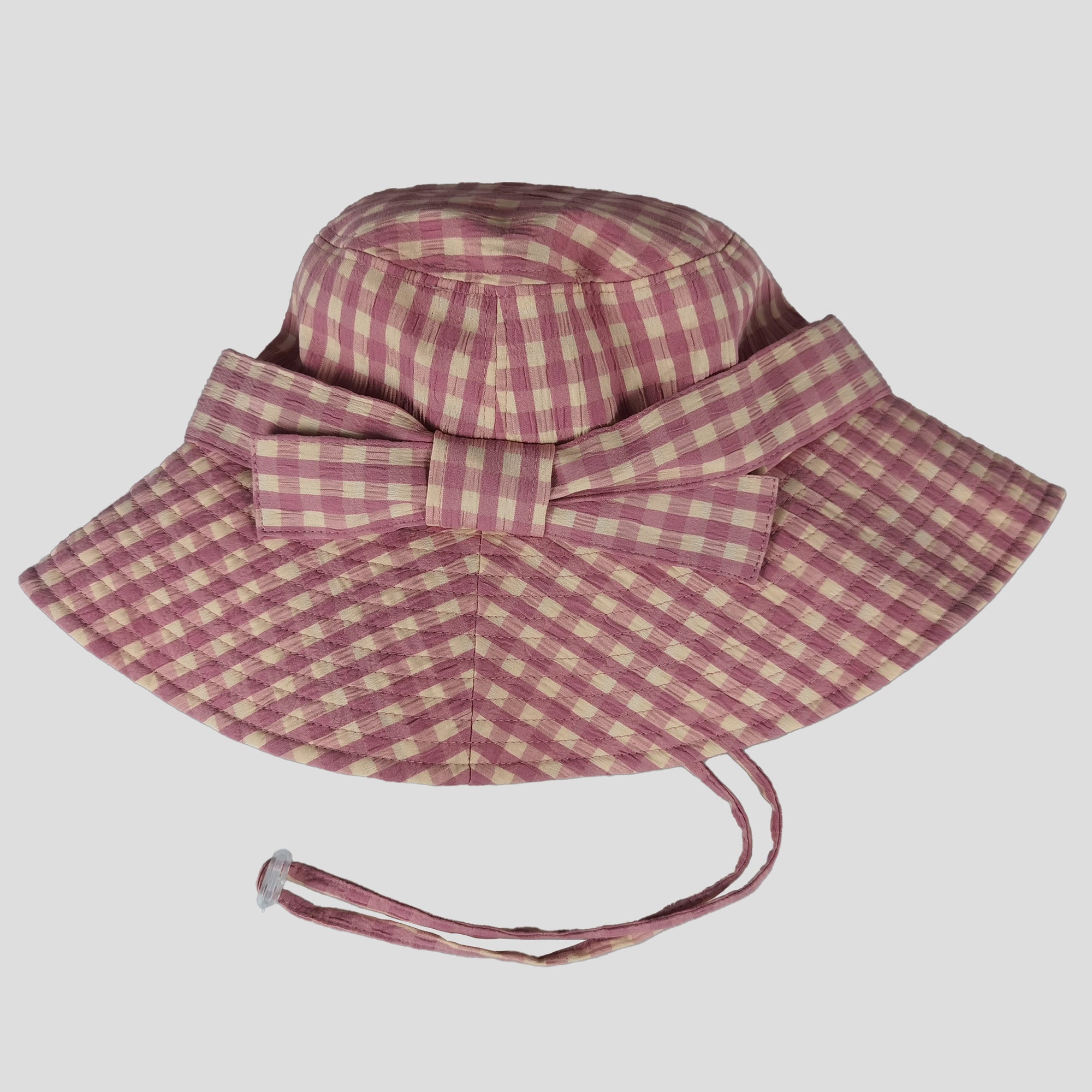 Anna-Kaci Women's Gingham Wide - Brim Sun Hat with Bow Chin Strap