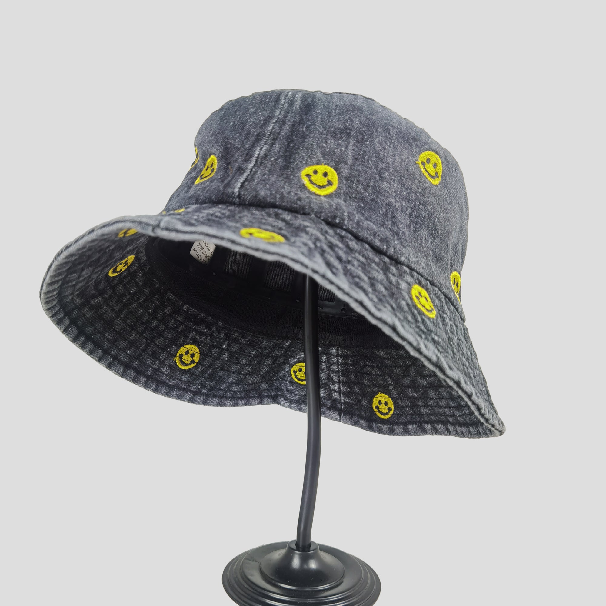 Anna-Kaci Women's Denim Bucket Hat Foldable with Smiley Face Embroidery