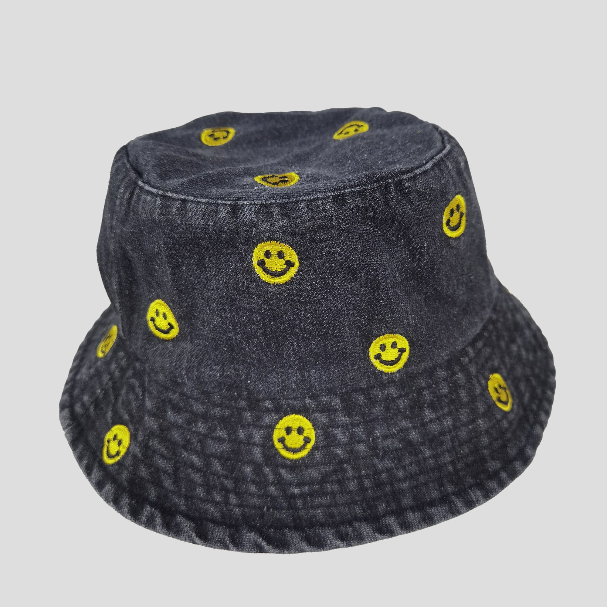 Anna-Kaci Women's Denim Bucket Hat Foldable with Smiley Face Embroidery
