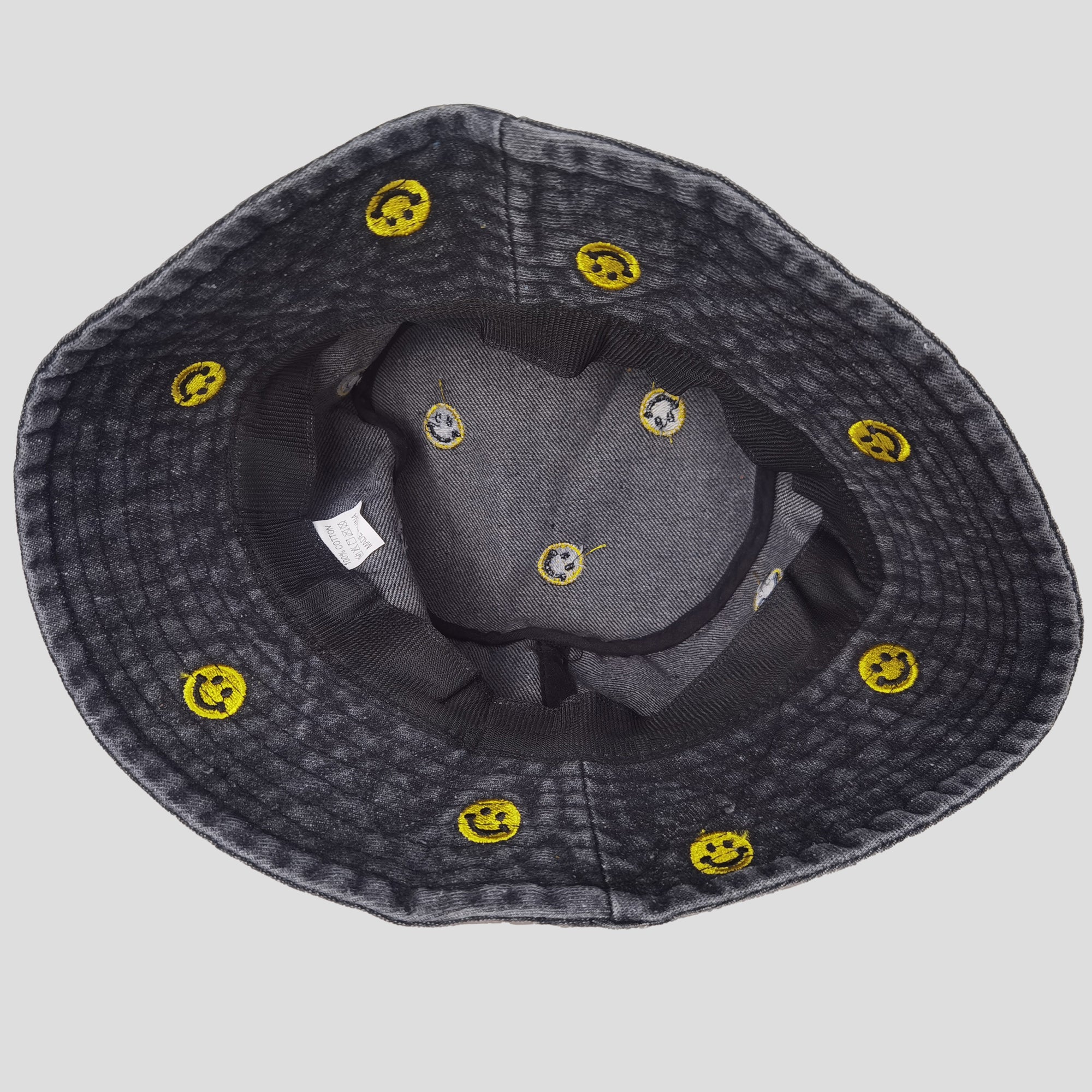 Anna-Kaci Women's Denim Bucket Hat Foldable with Smiley Face Embroidery