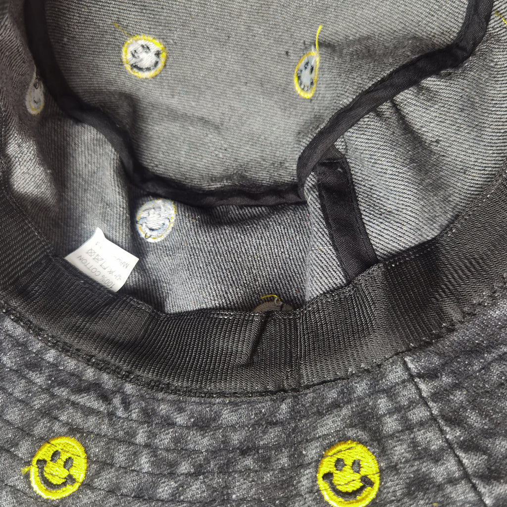 Anna-Kaci Women's Denim Bucket Hat Foldable with Smiley Face Embroidery