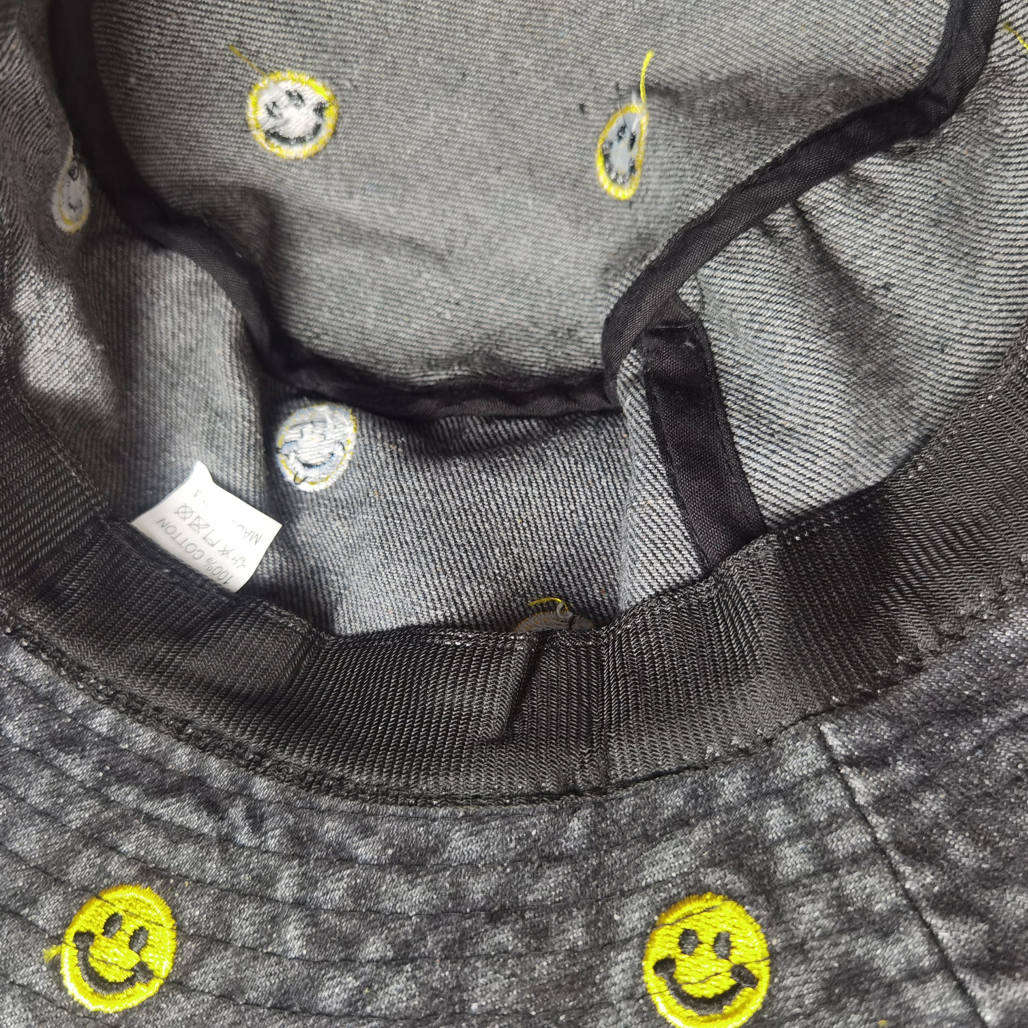 Anna-Kaci Women's Denim Bucket Hat Foldable with Smiley Face Embroidery