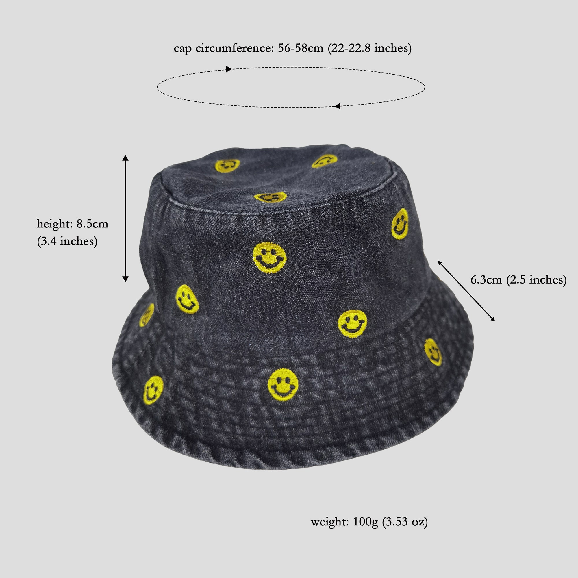 Anna-Kaci Women's Denim Bucket Hat Foldable with Smiley Face Embroidery