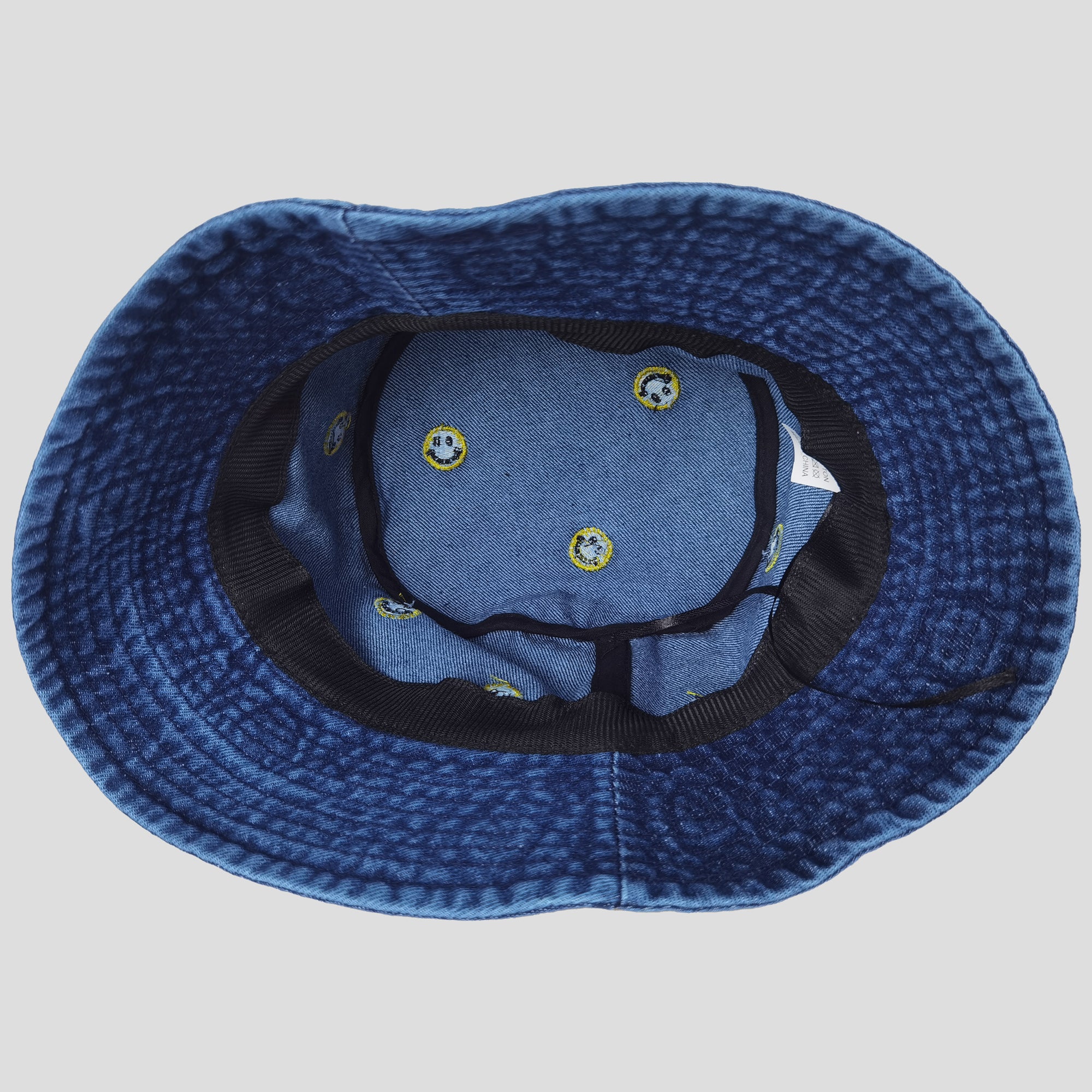 Anna-Kaci Women's Denim Bucket Hat Foldable with Smiley Face Embroidery