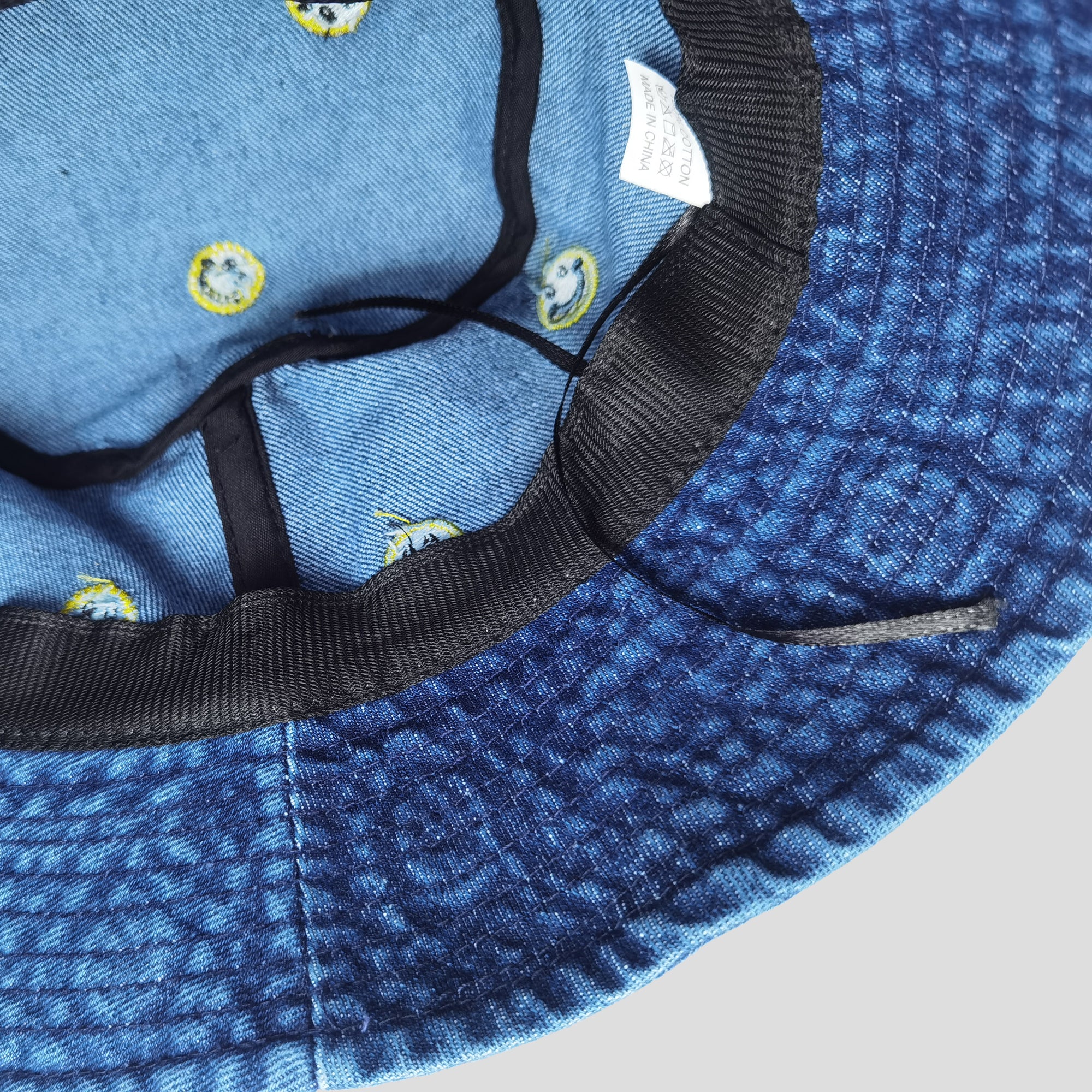 Anna-Kaci Women's Denim Bucket Hat Foldable with Smiley Face Embroidery