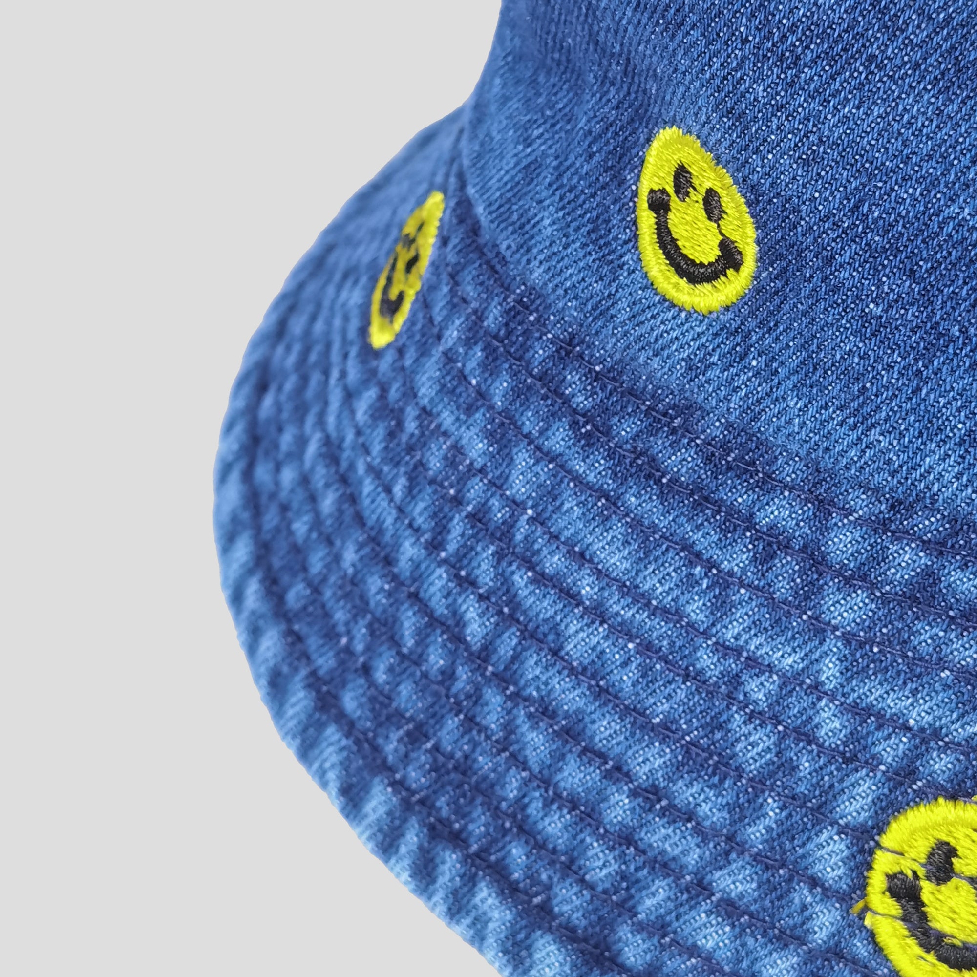 Anna-Kaci Women's Denim Bucket Hat Foldable with Smiley Face Embroidery