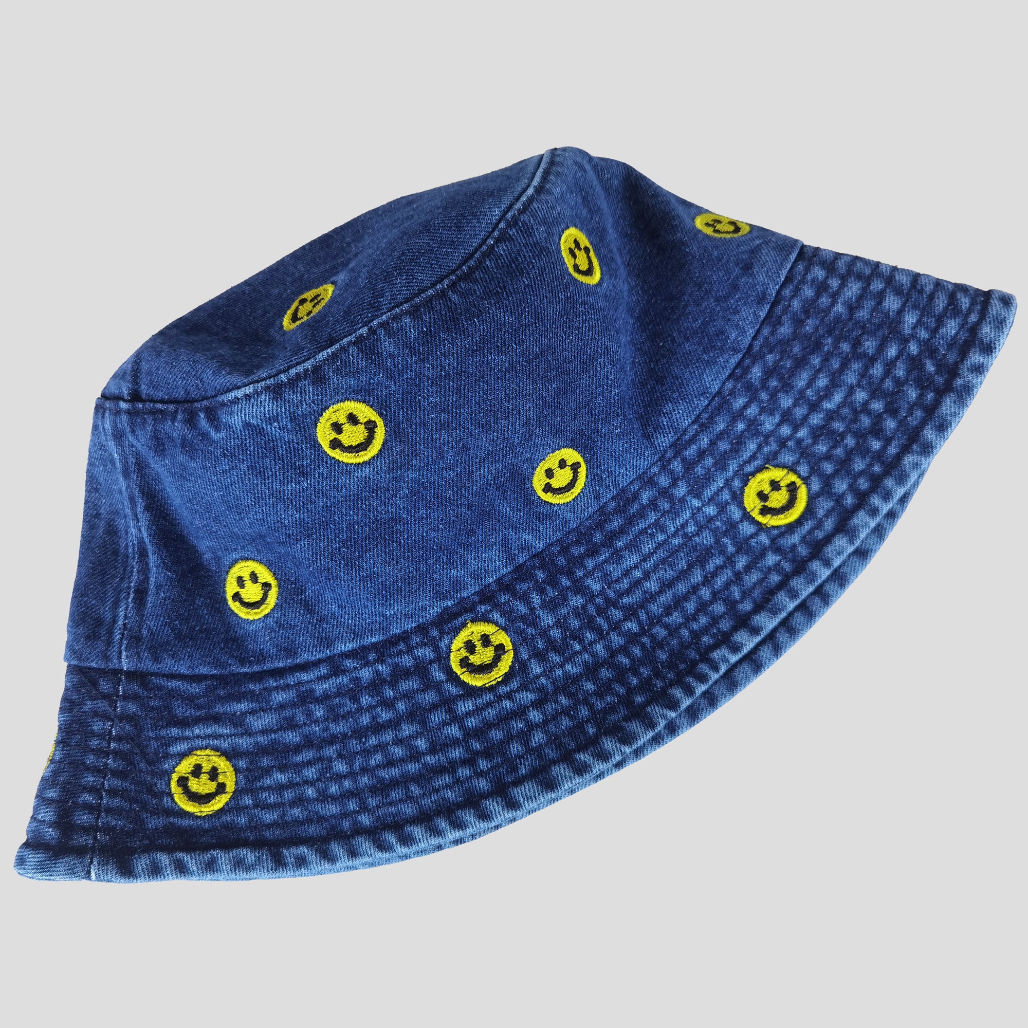 Anna-Kaci Women's Denim Bucket Hat Foldable with Smiley Face Embroidery
