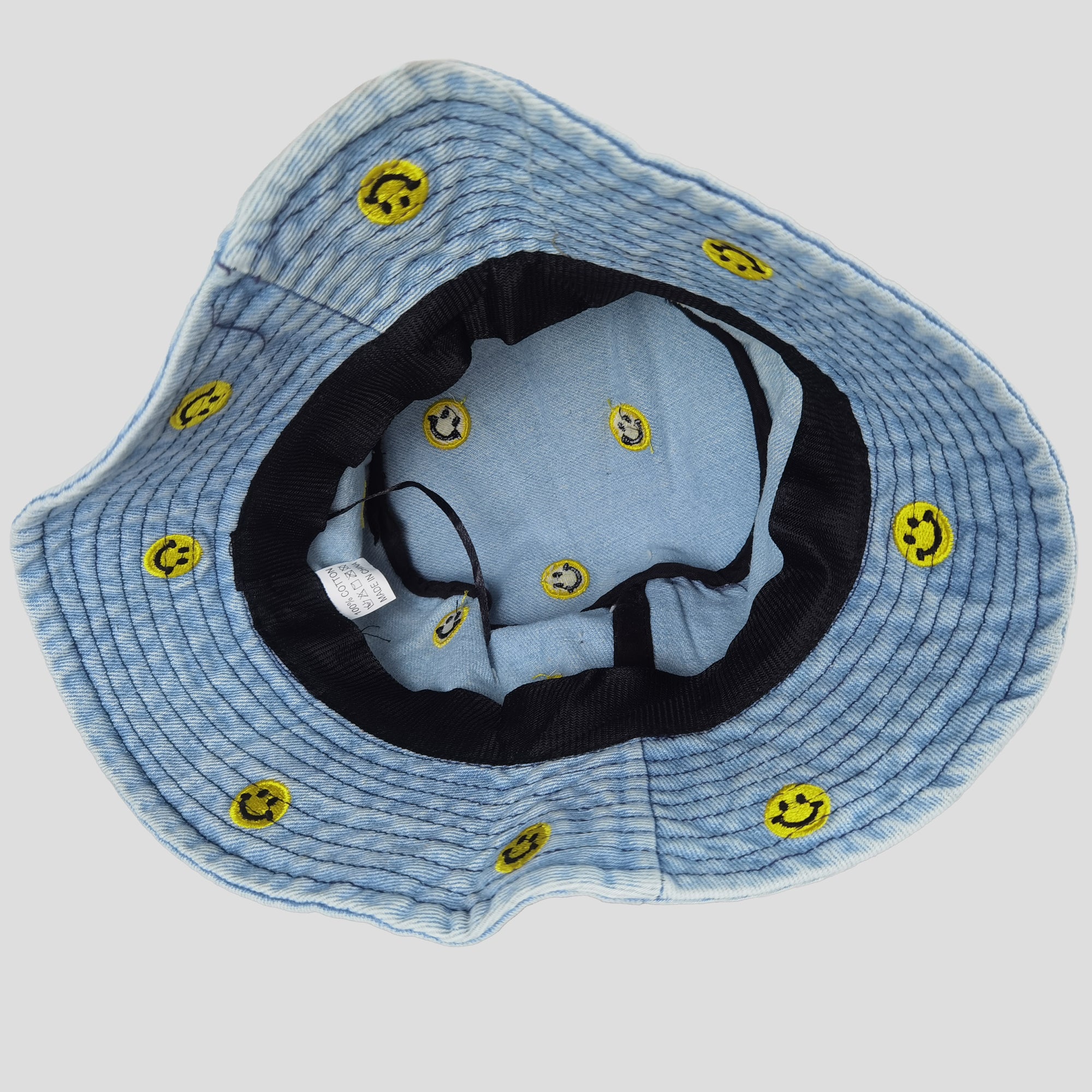 Anna-Kaci Women's Denim Bucket Hat Foldable with Smiley Face Embroidery
