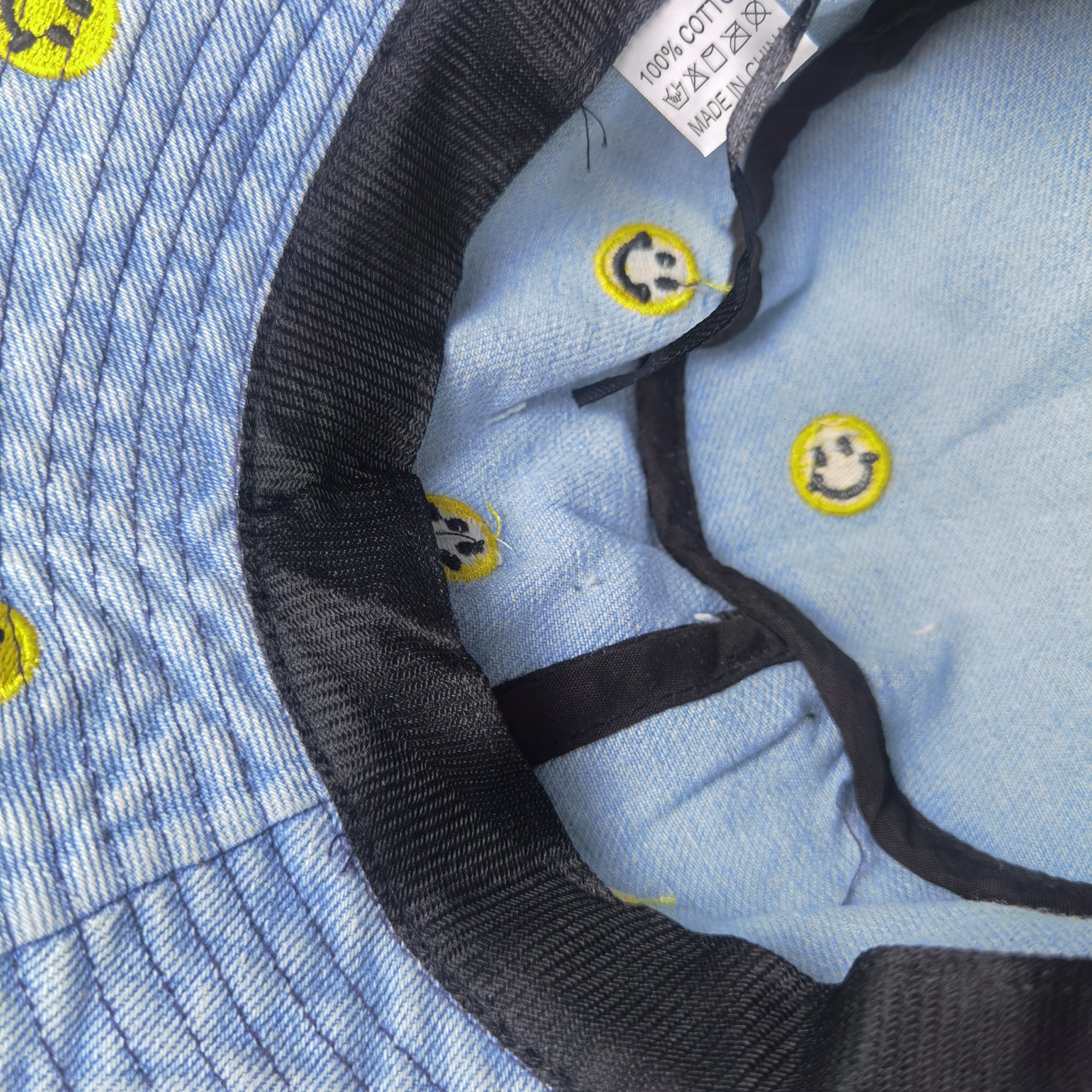 Anna-Kaci Women's Denim Bucket Hat Foldable with Smiley Face Embroidery