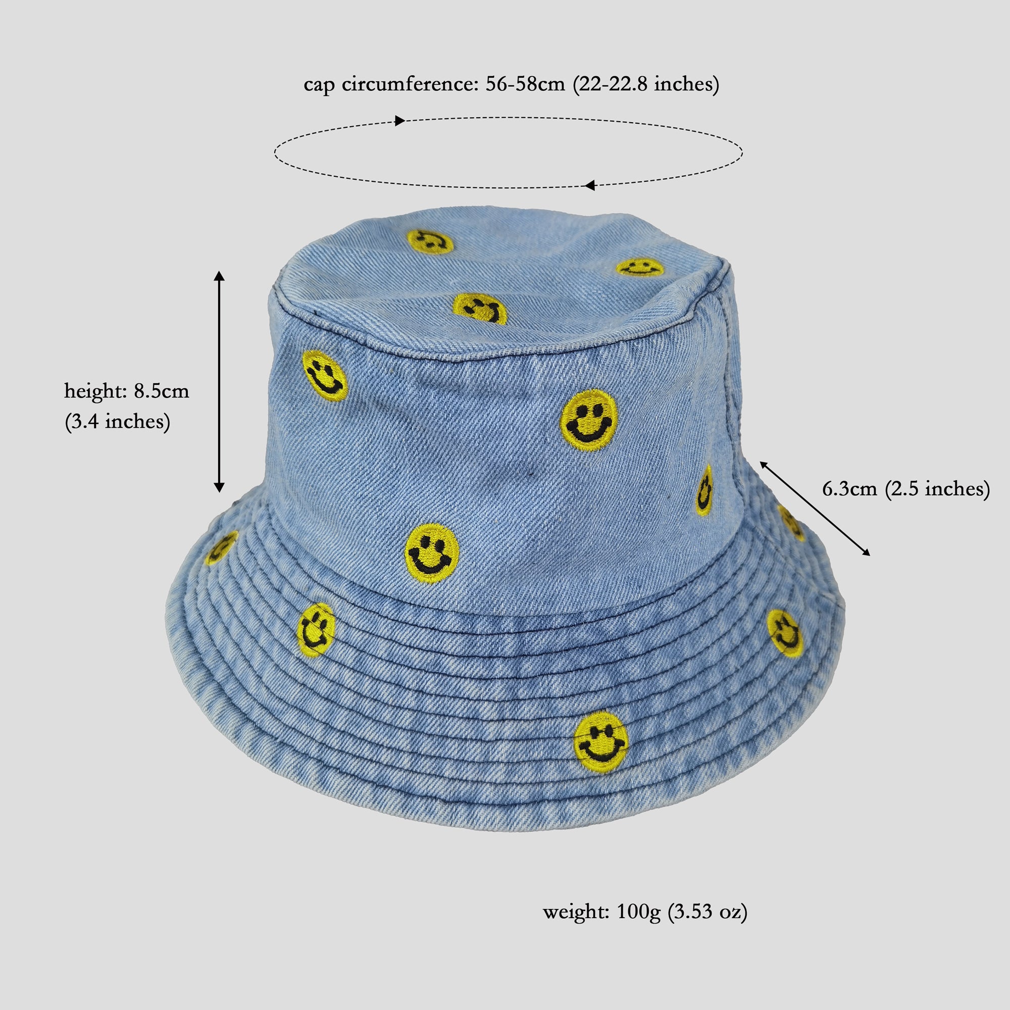 Anna-Kaci Women's Denim Bucket Hat Foldable with Smiley Face Embroidery
