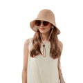 Crochet Bucket Hat with Adjustable Chin Strap and Back Button Eyelet Panel for Sun Protection