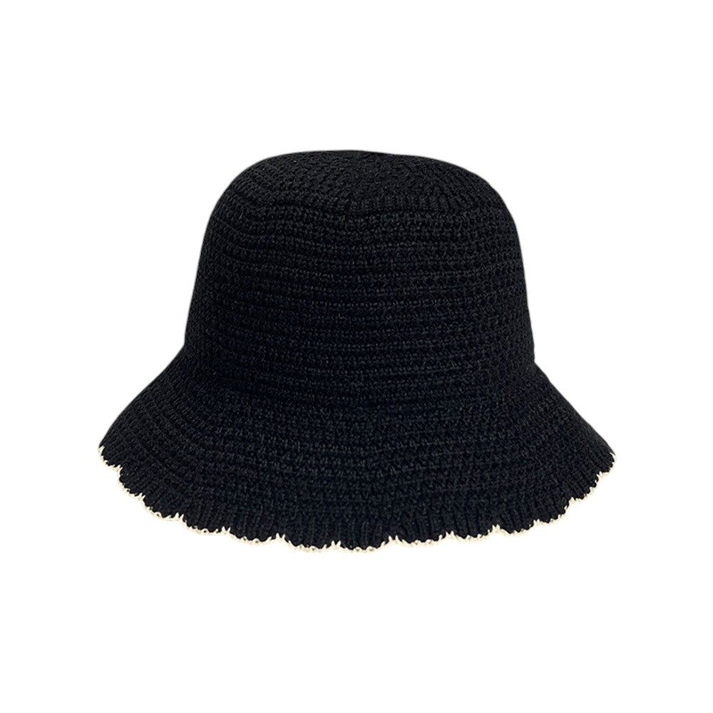 Anna-Kaci Women's Woven Floppy Bucket Hat with Scalloped Brim Edge Detail