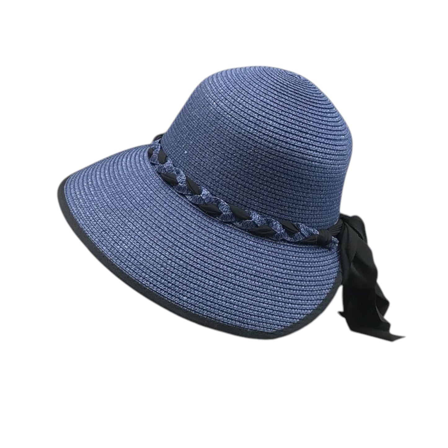Anna-Kaci Women's Wide Brim Straw Hat with Braided Band and Contrast Bow Detail