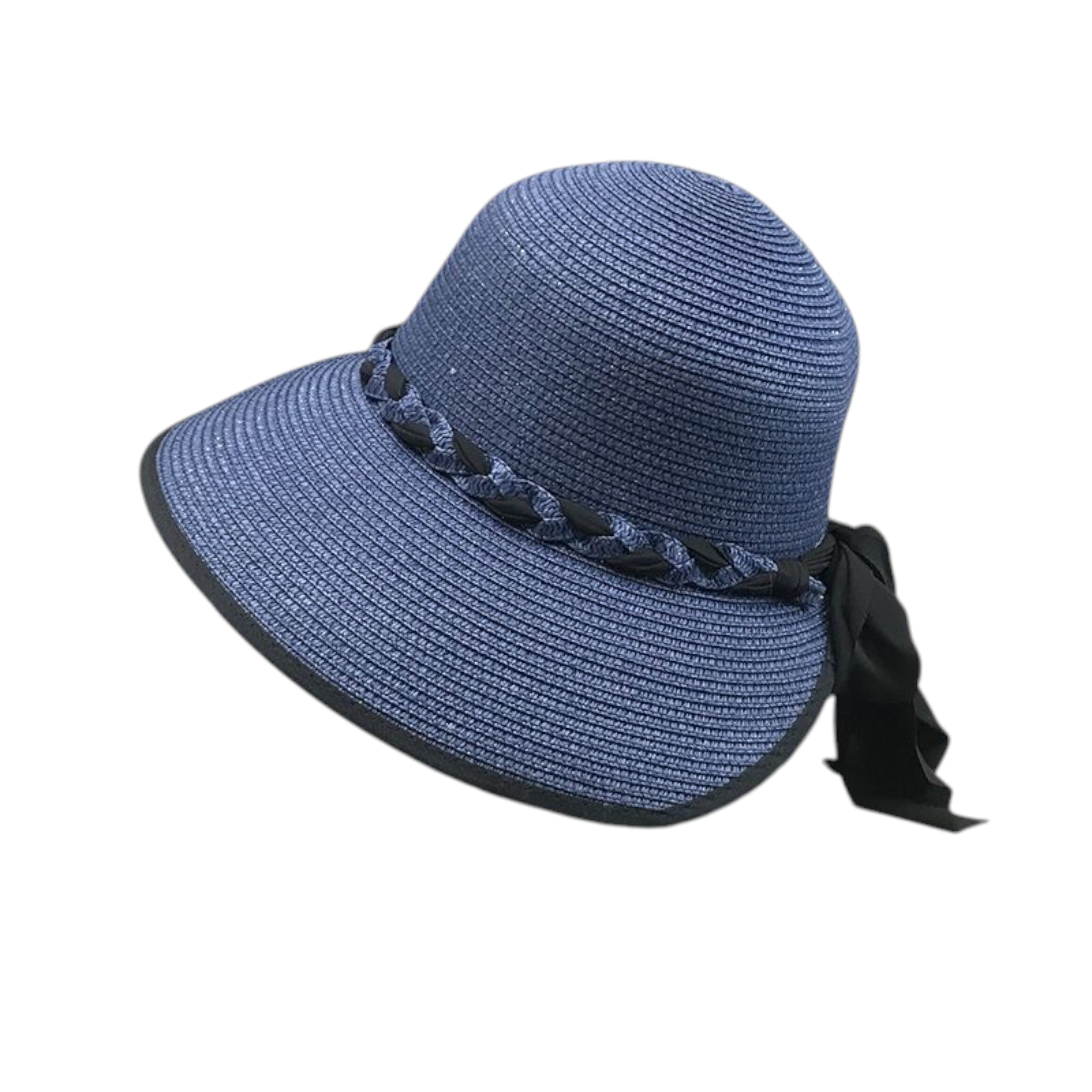 Anna-Kaci Women's Wide Brim Straw Hat with Braided Band and Contrast Bow Detail