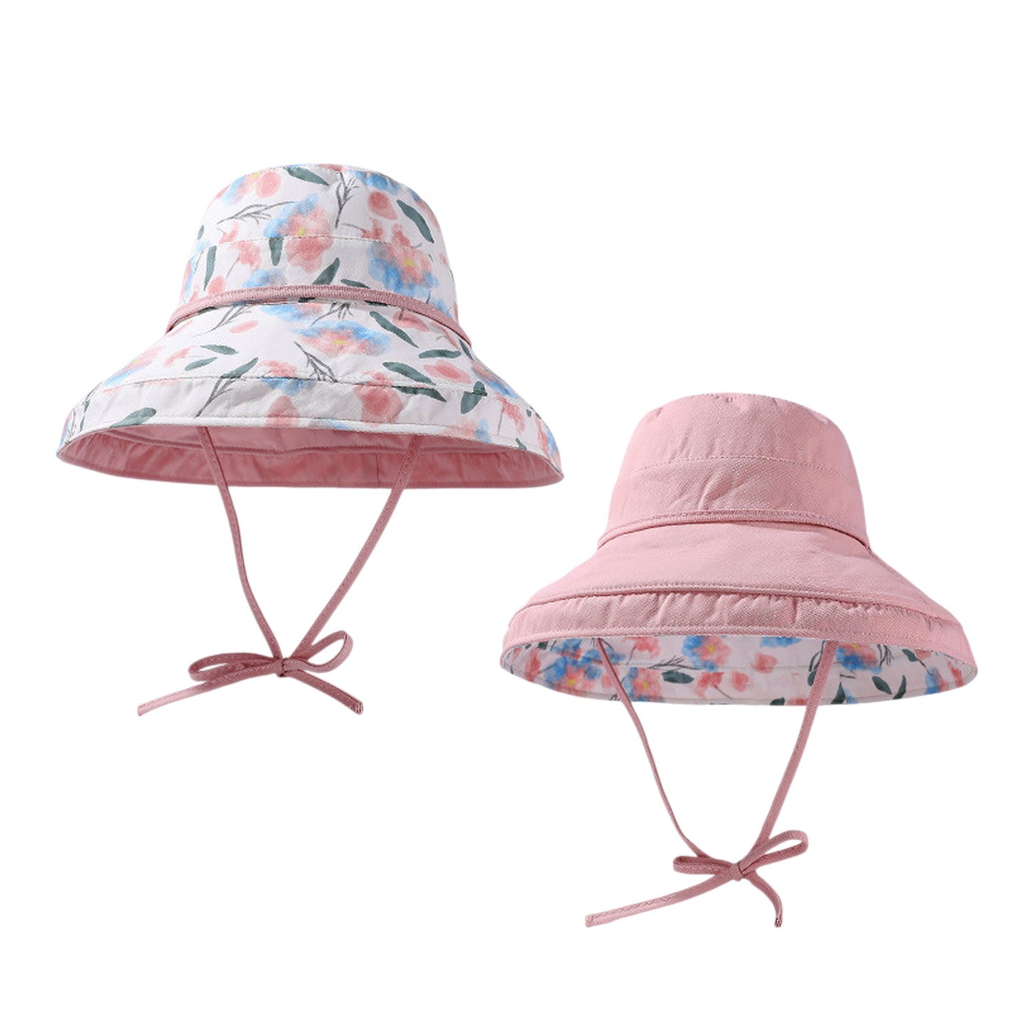 Anna-Kaci Women's Reversible Floral & Solid Bucket Sun Hat with Chin Strap