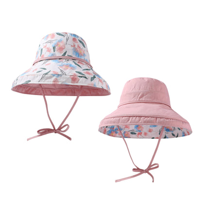 Anna-Kaci Women's Reversible Floral & Solid Bucket Sun Hat with Chin Strap