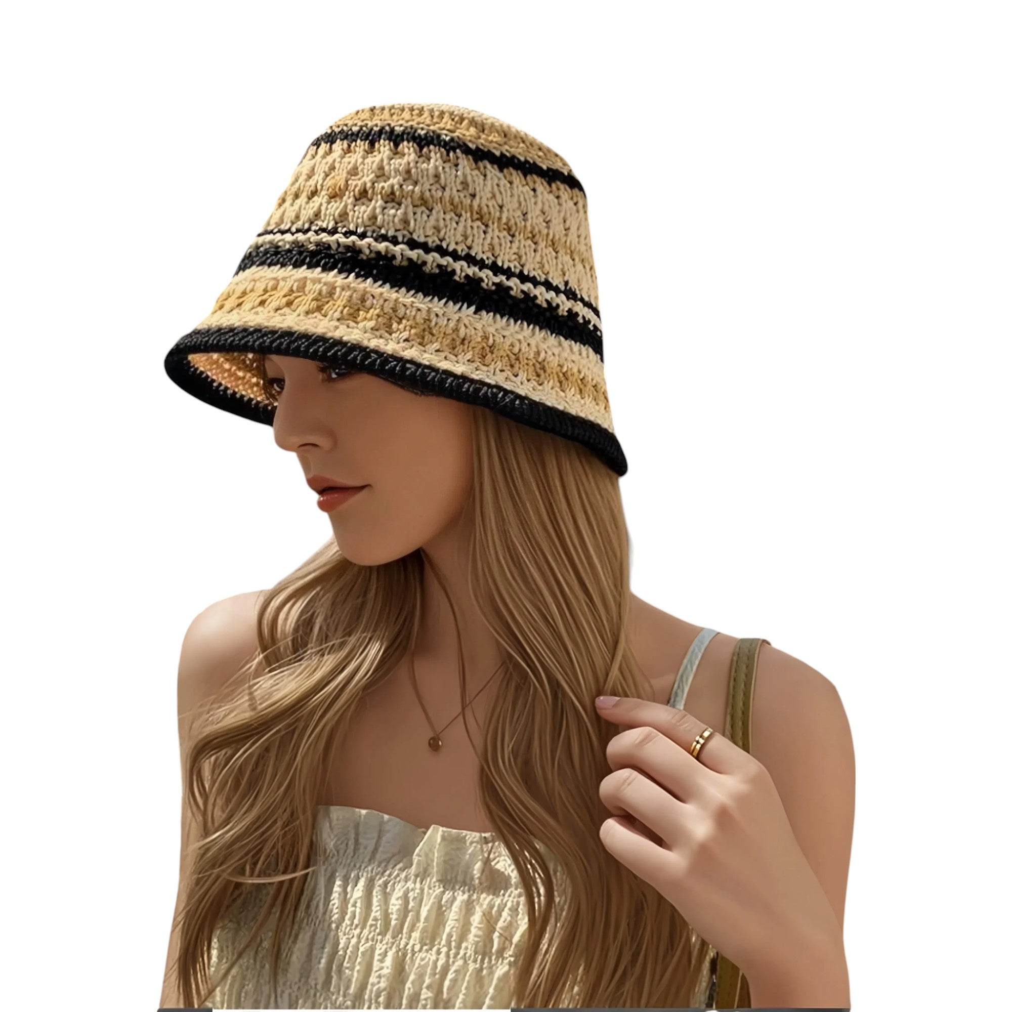 Anna-Kaci Women's Multicolor Striped Crochet Bucket Hat Lightweight Summer Accessory